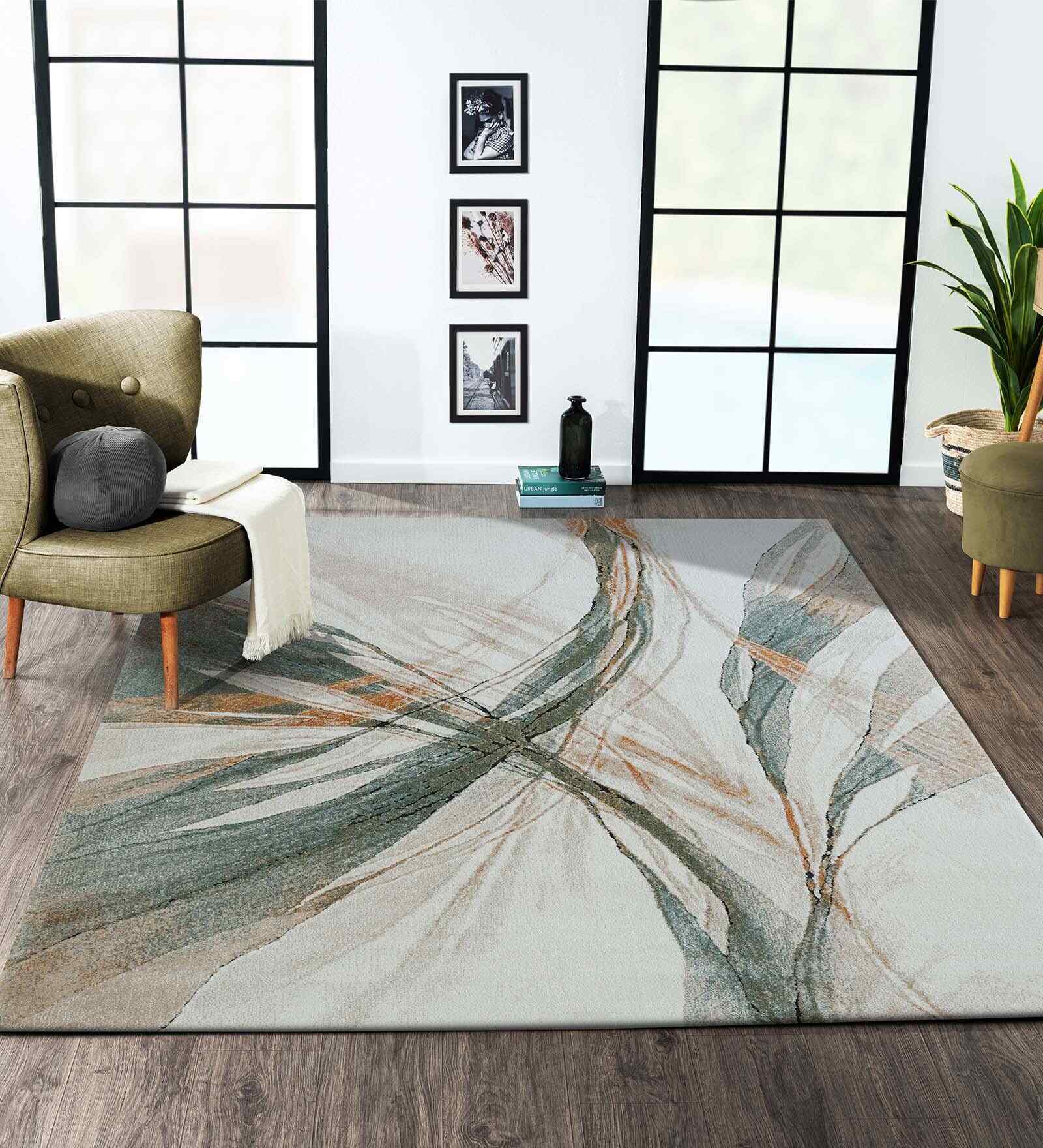 Polypropylene Abstract Machine Made Carpet, 4 X 6 Feet, White