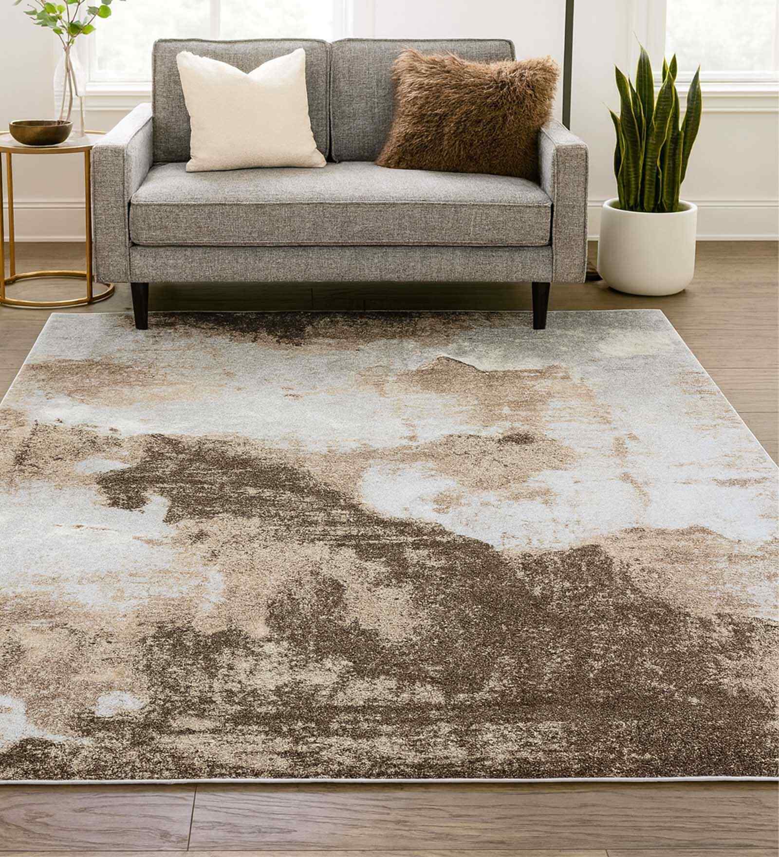 Polypropylene Abstract Machine Made Carpet, 5 X 7 Feet, Beige