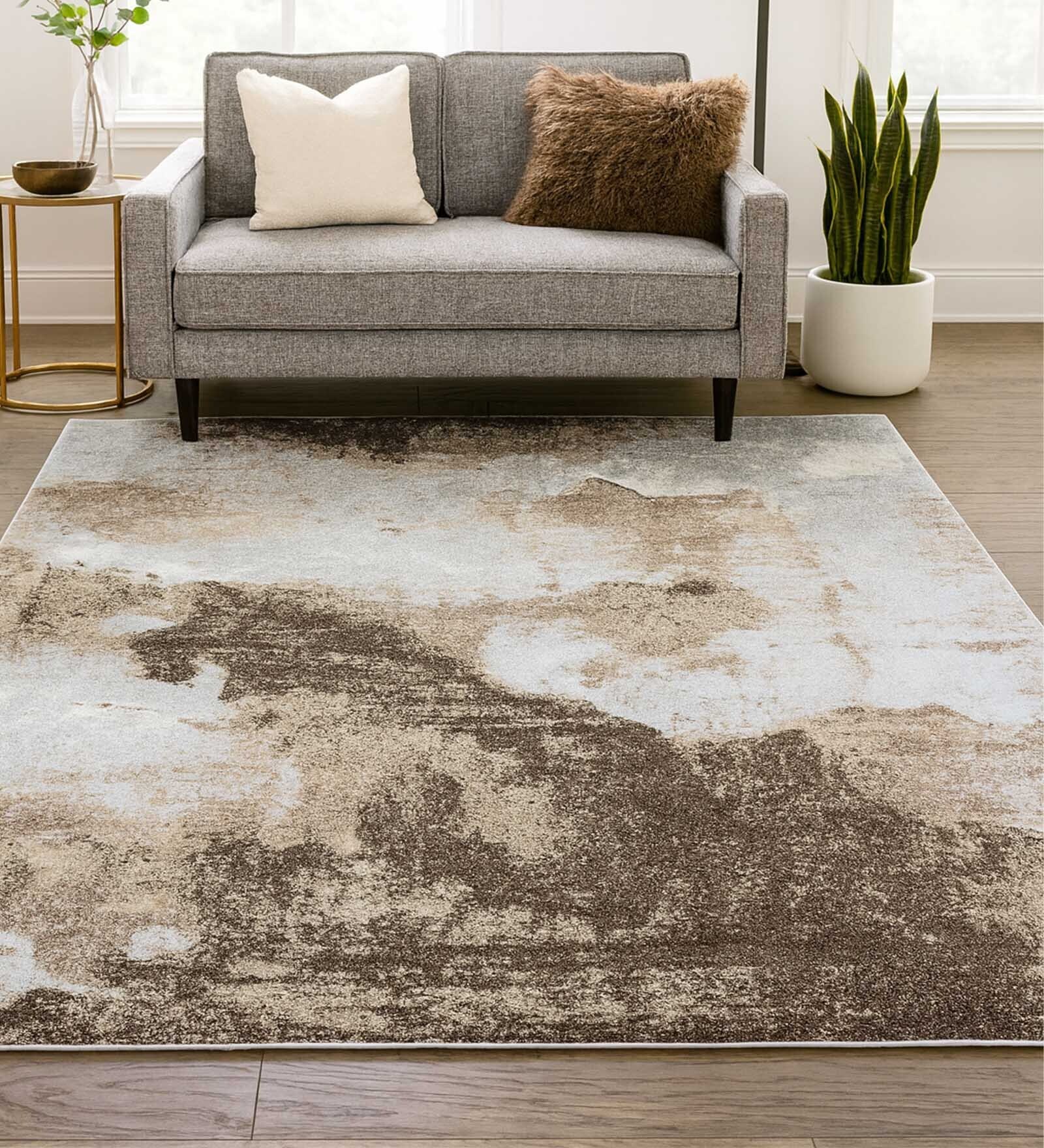 Polypropylene Abstract Machine Made Carpet, 5 x 7 feet, Beige