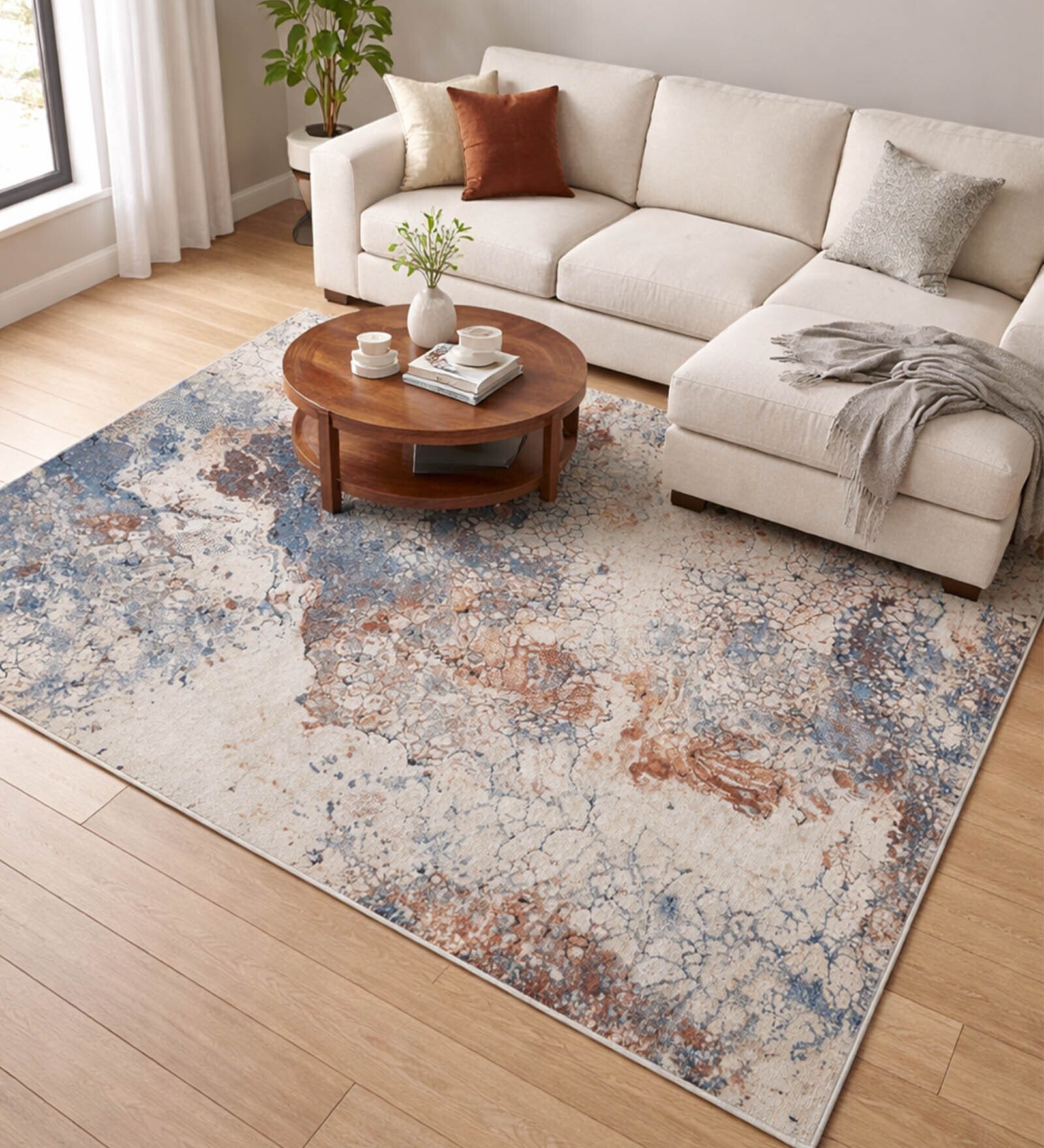 Blue Polypropylene Abstract Machine Made 13 X 19 Feet Carpet