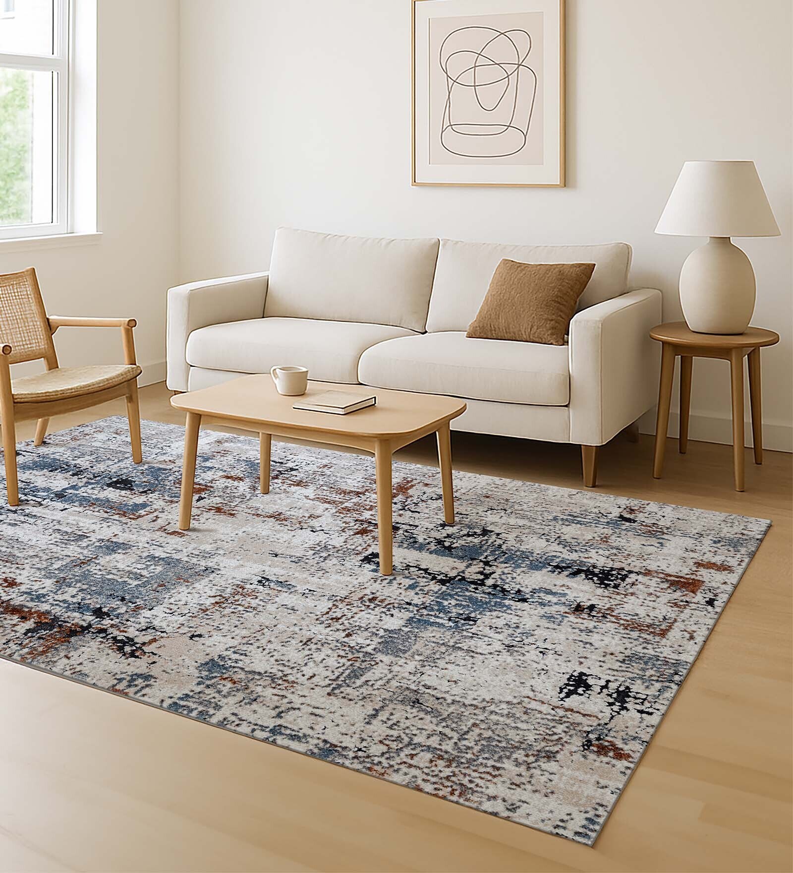 Blue Polypropylene Abstract Machine Made 13 X 19 Feet Carpet