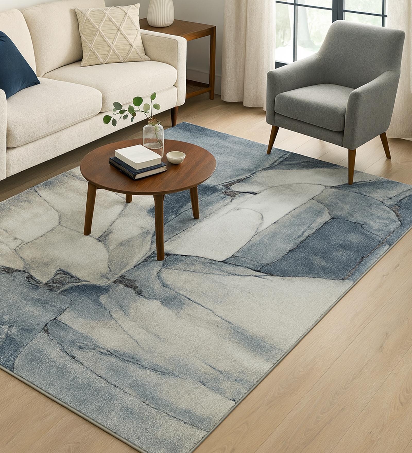 Blue Polypropylene Abstract Machine Made 13 X 19 Feet Carpet