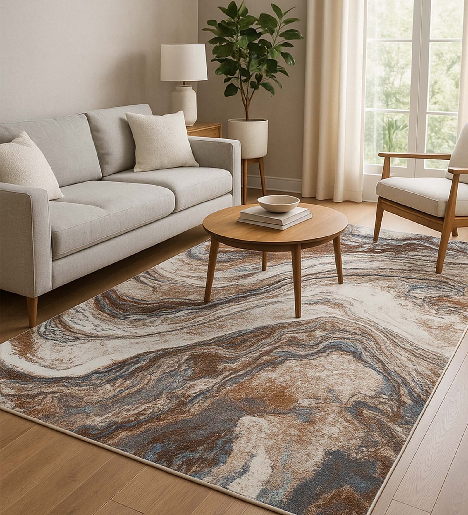 Cream Polypropylene Abstract Machine Made 17 X 24 Feet Carpet