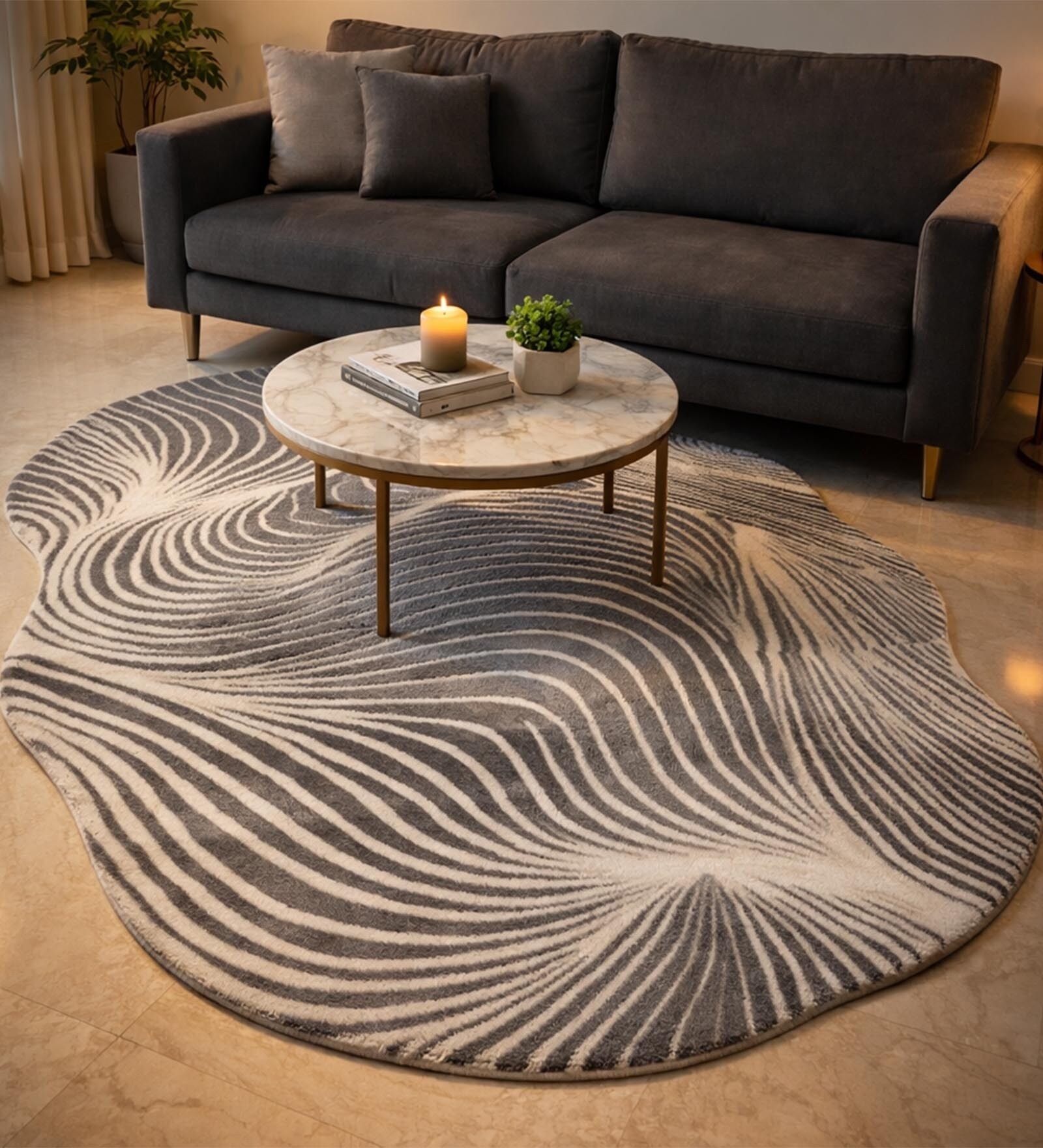 Dark Grey Polypropylene Abstract Machine Made 17 X 24 Feet Carpet