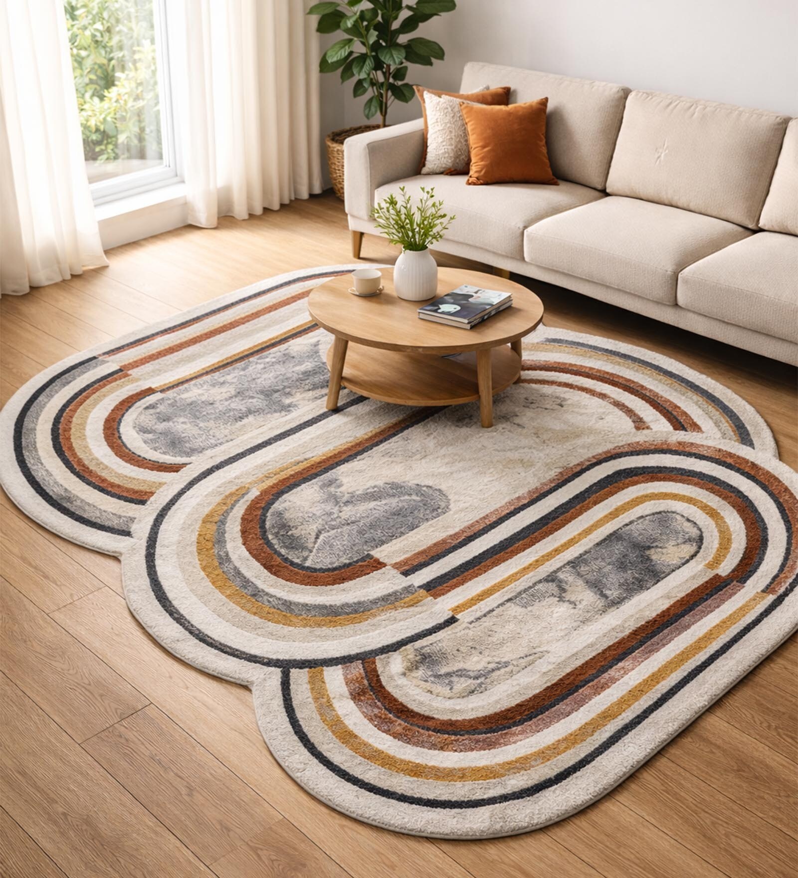 Orange Polypropylene Abstract Machine Made 17 X 24 Feet Carpet