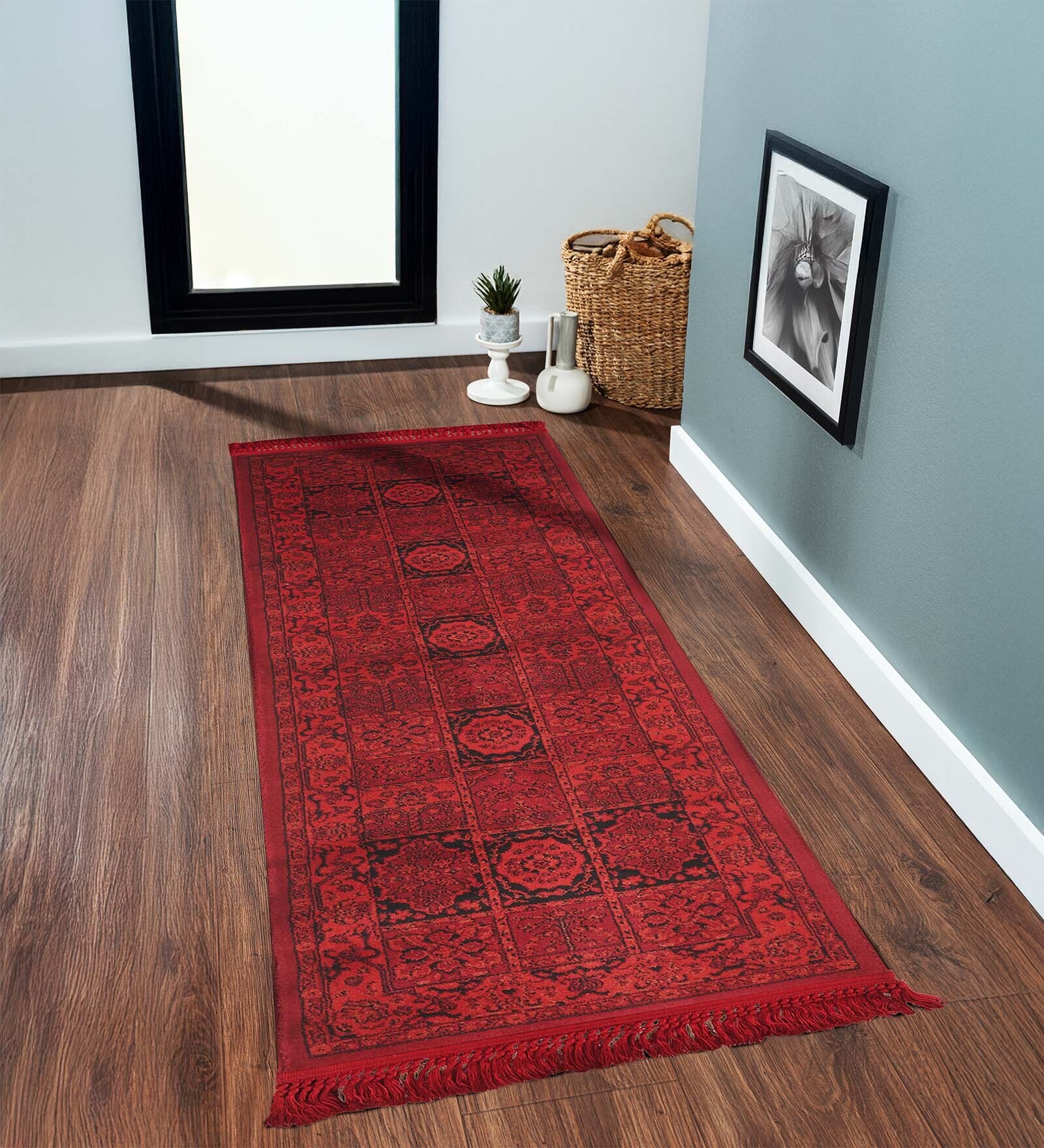 Red And Black Polypropylene Classical Machine Made 2 X 7 Feet Carpet