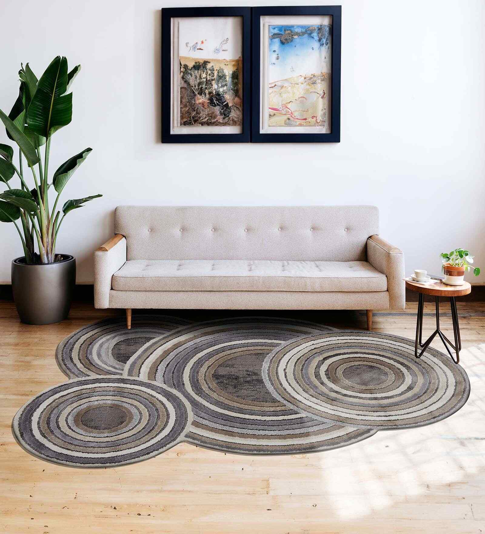 Polypropylene Abstract Machine Made Carpet, 5 X 7 Feet, Cream