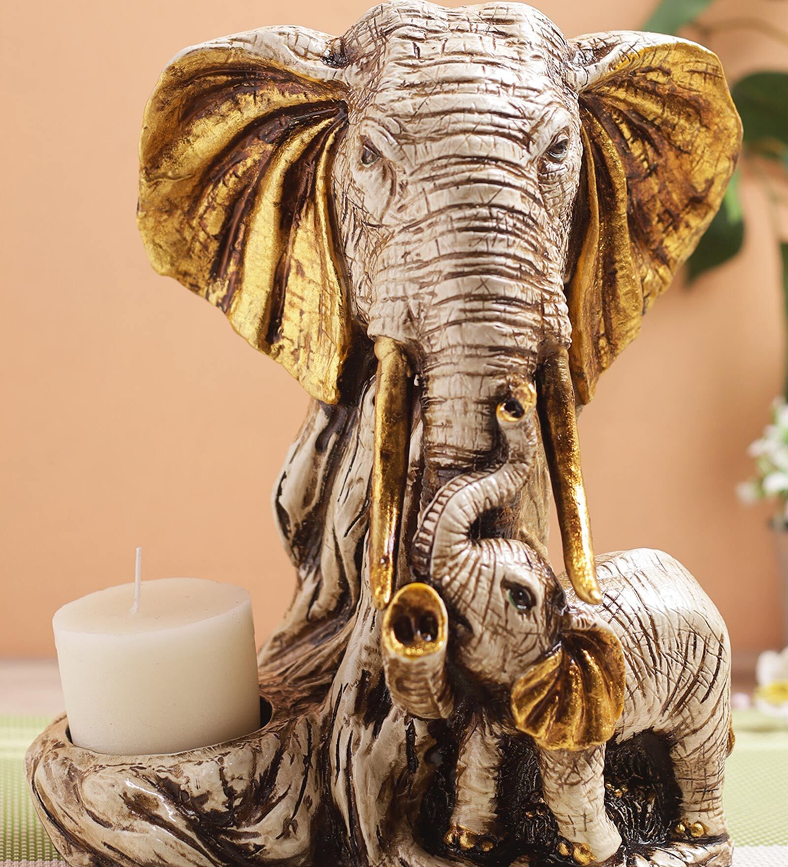 Polyresin & Wooden Elephant  Showpiece