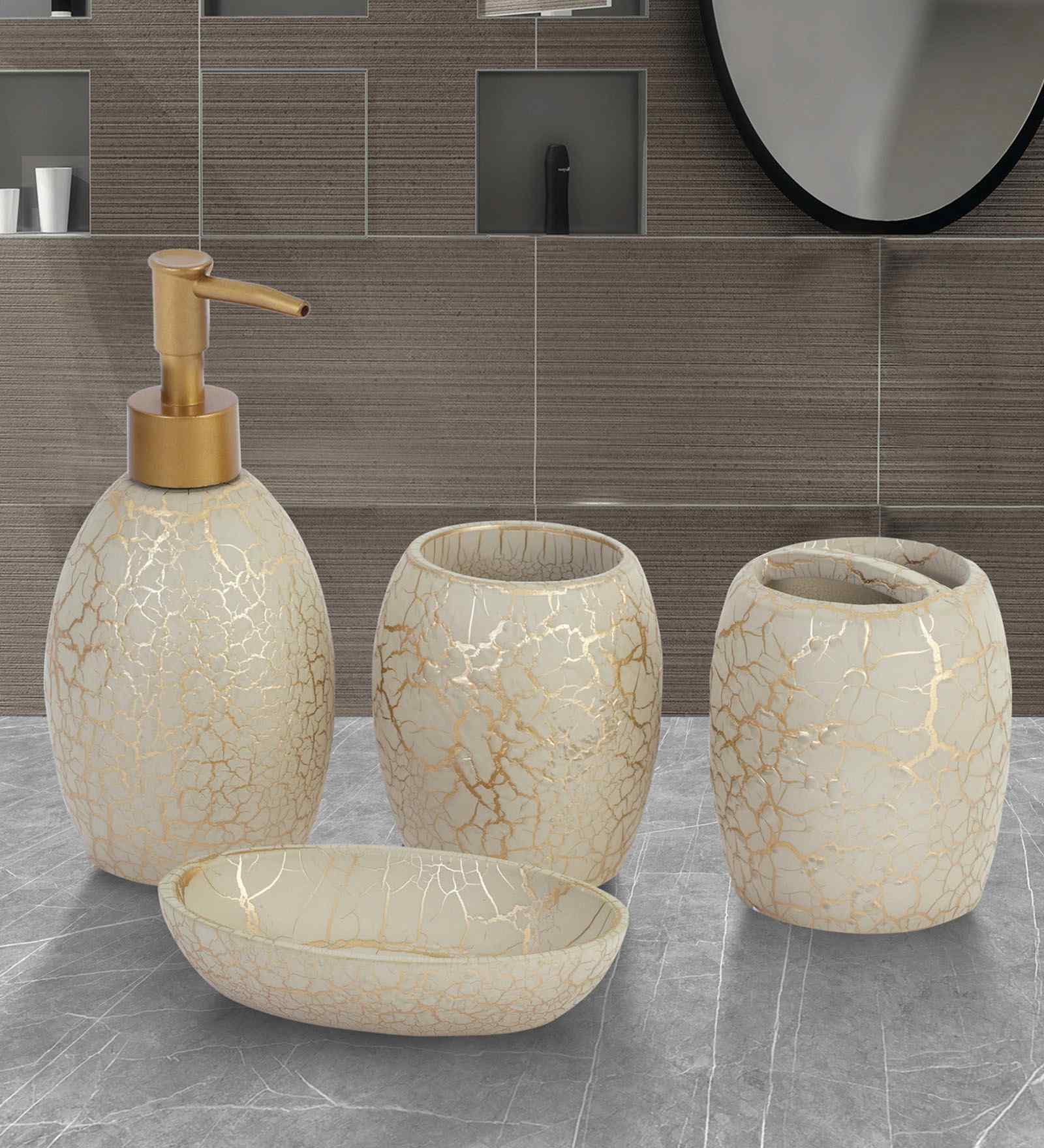 Polyresin 4Pcs Bathroom Set, Beige