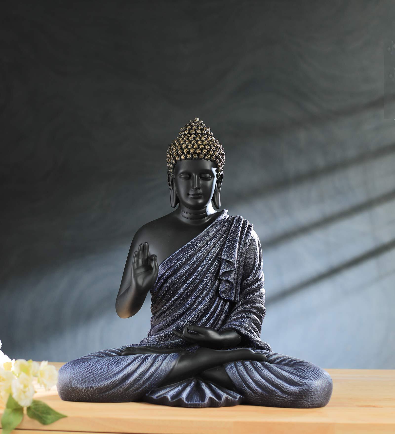 Polyresin Blue & Black Blessing Buddha 15 Inch