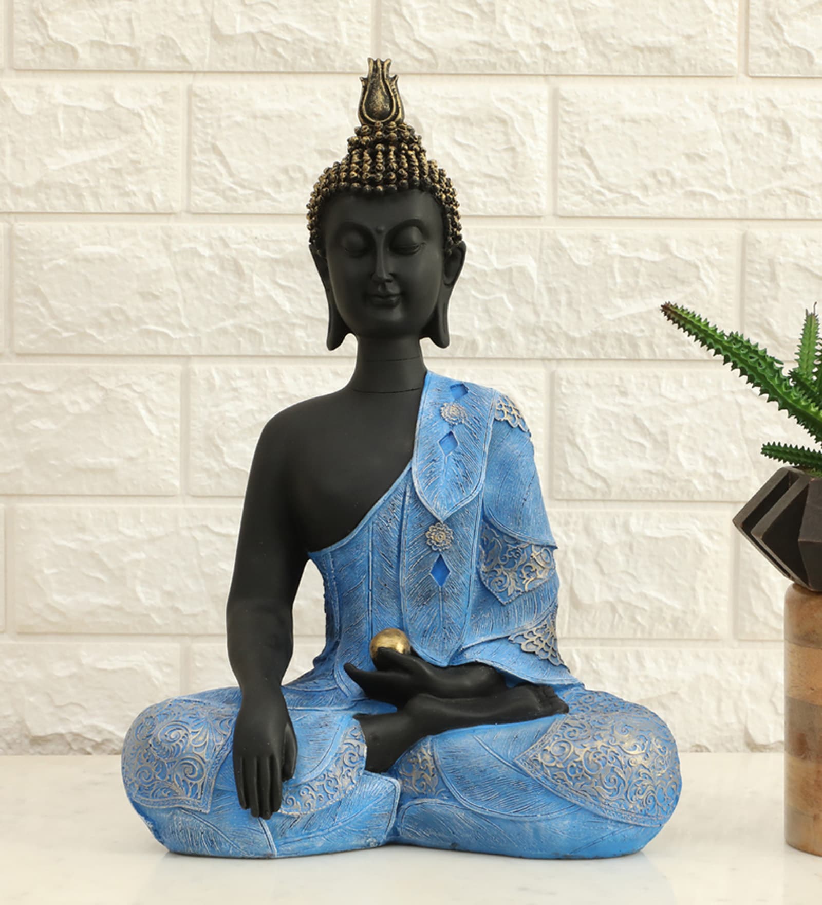 Polyresin Blue Laddu Buddha Decor