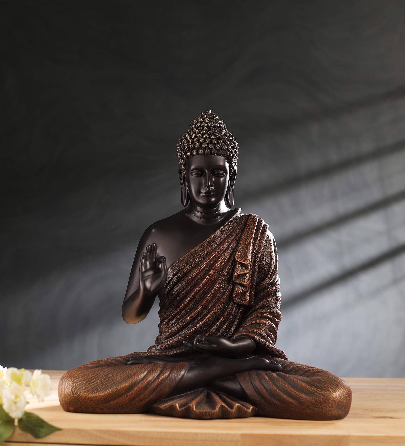 Polyresin Brown & Orange Blessing Buddha 15 Inch