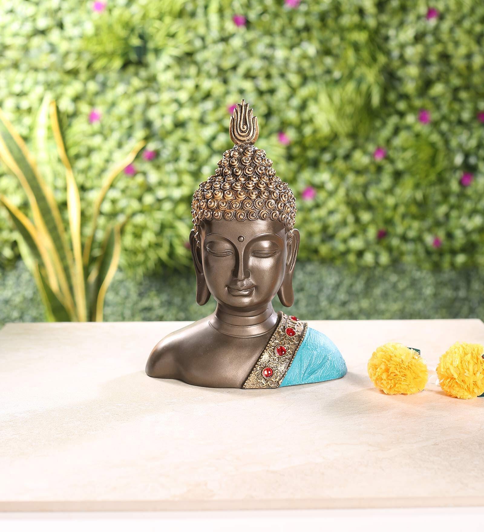 Polyresin Brown & Sky Blue Buddha Bust 29.5 Cm