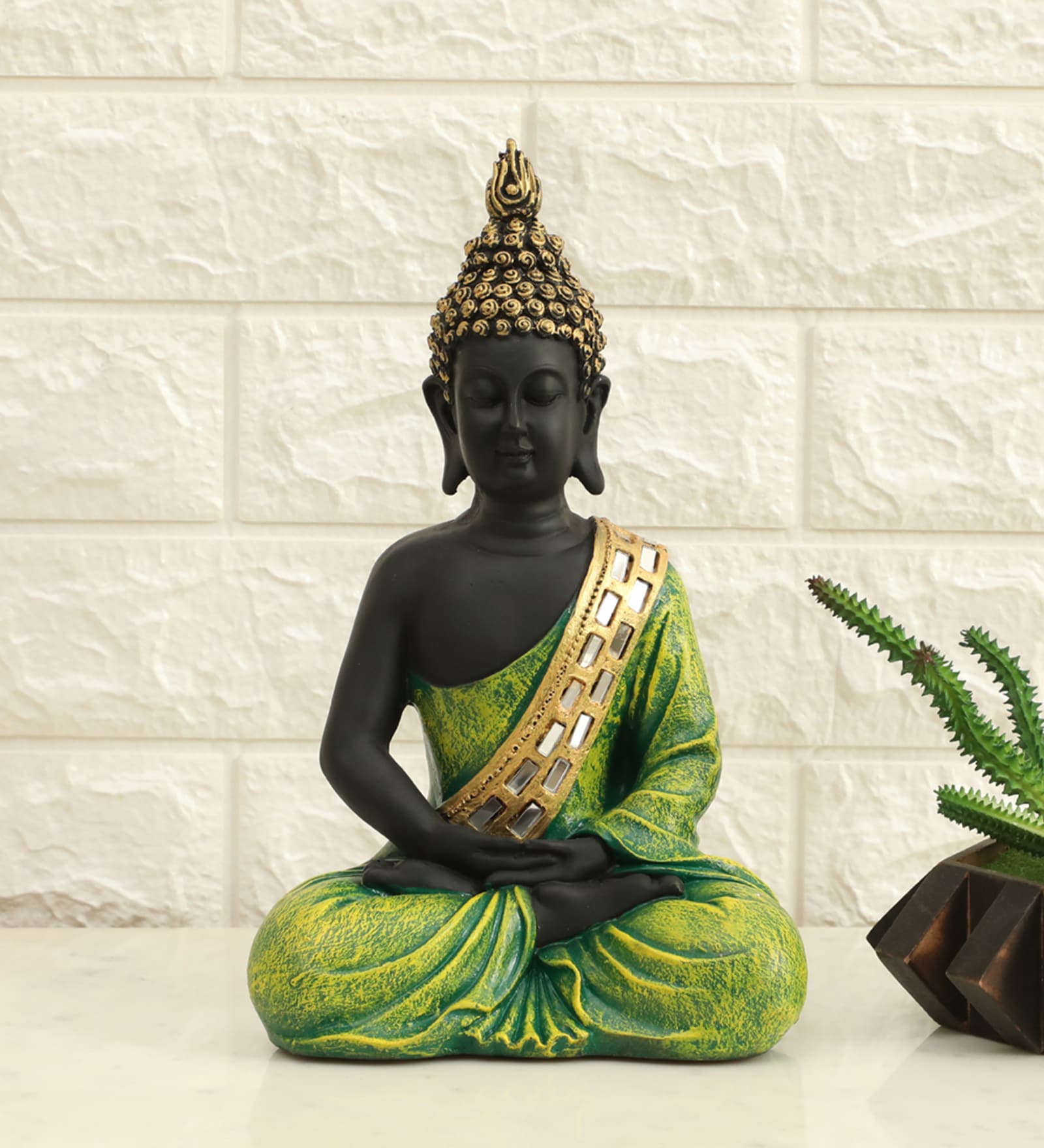 Polyresin Green Myat Buddha Decor