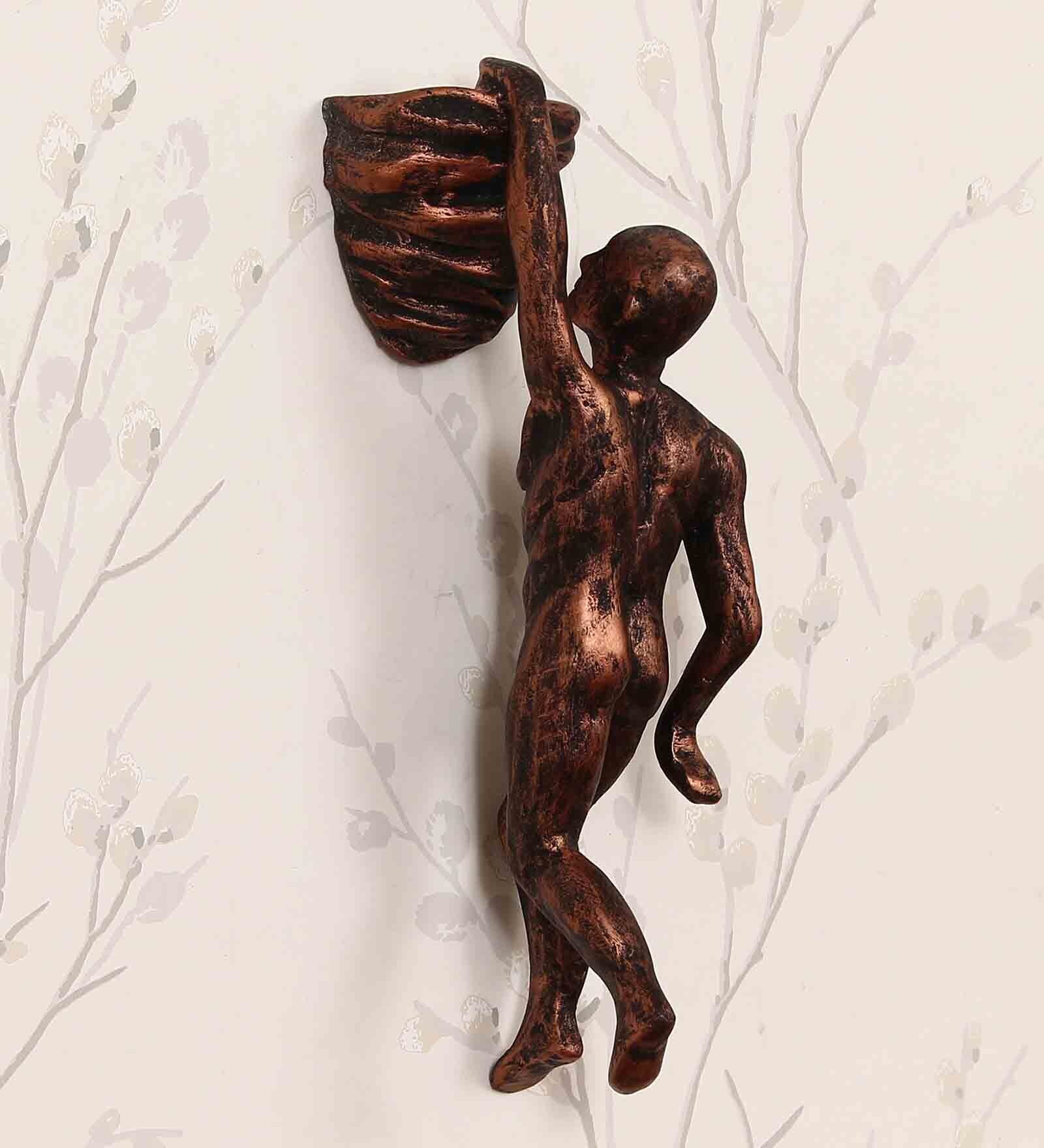 Polyresin Mountain Climbing Wall Art In Brown