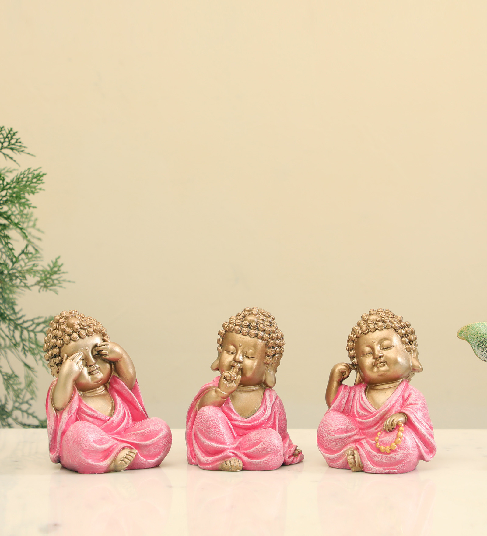 Polyresin Pink Stella Monk set of 3