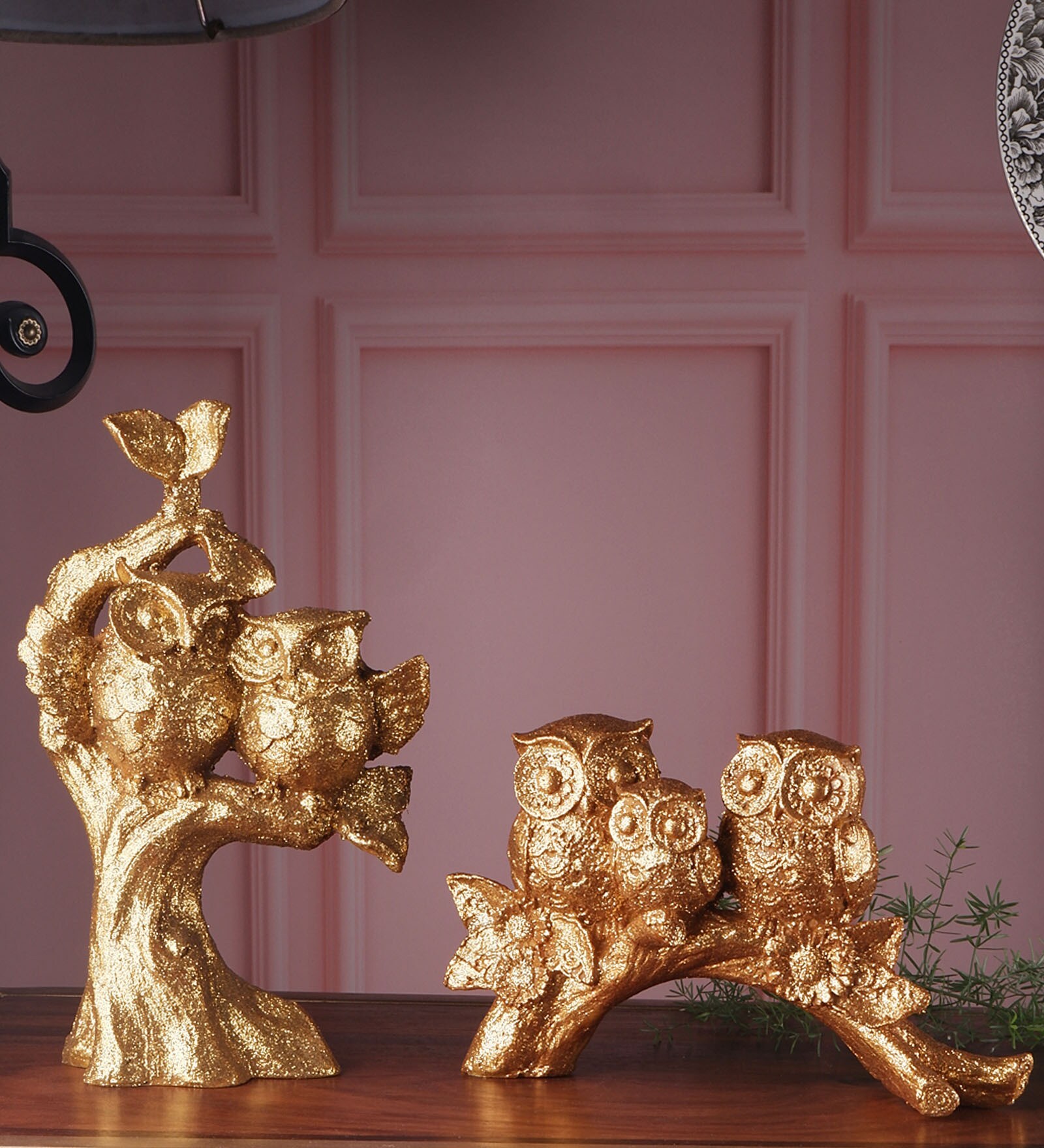 Polyresin Premium Gold Owl Figurine Set of 2