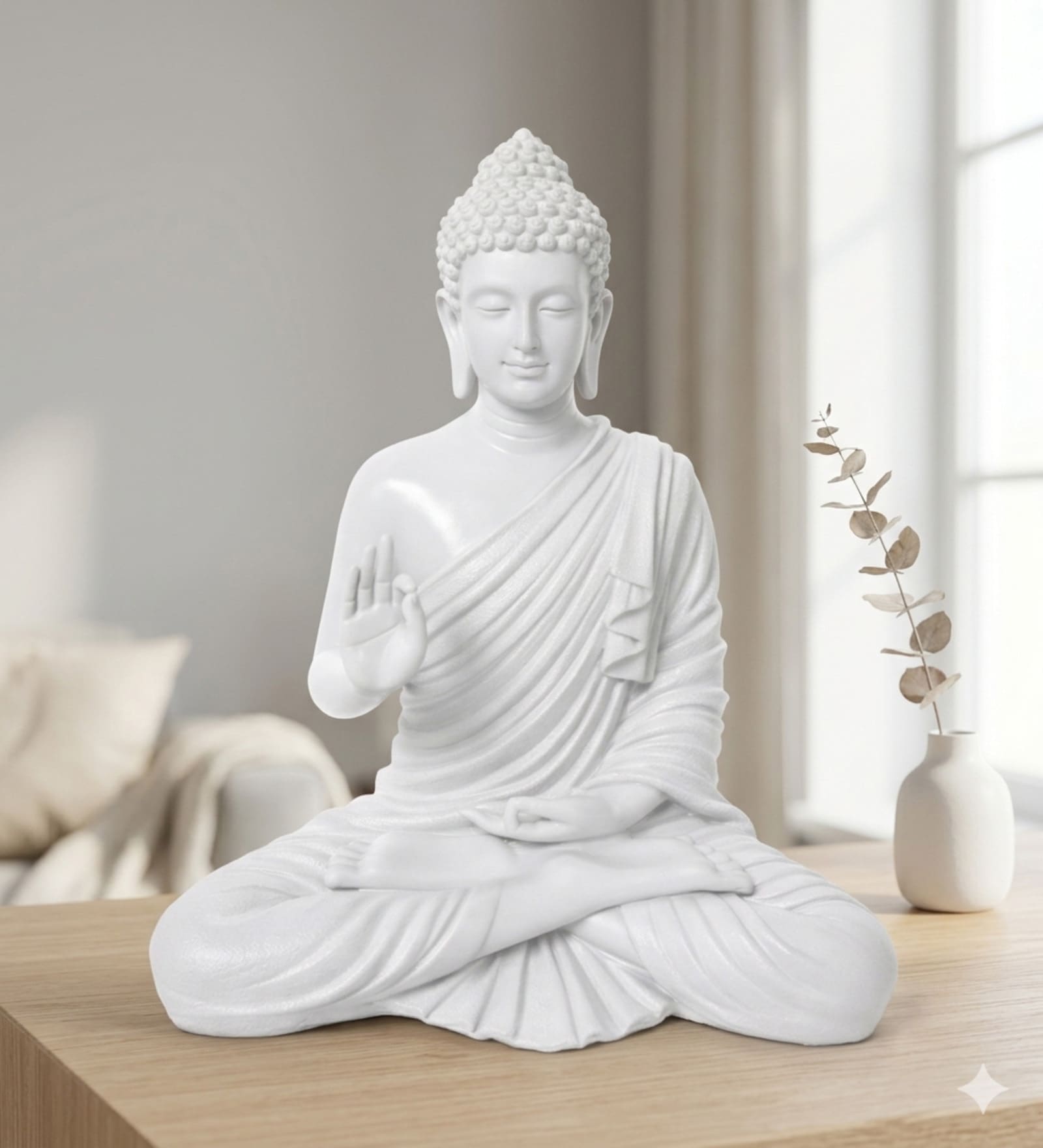 White Polyresin Lord Buddha Idol