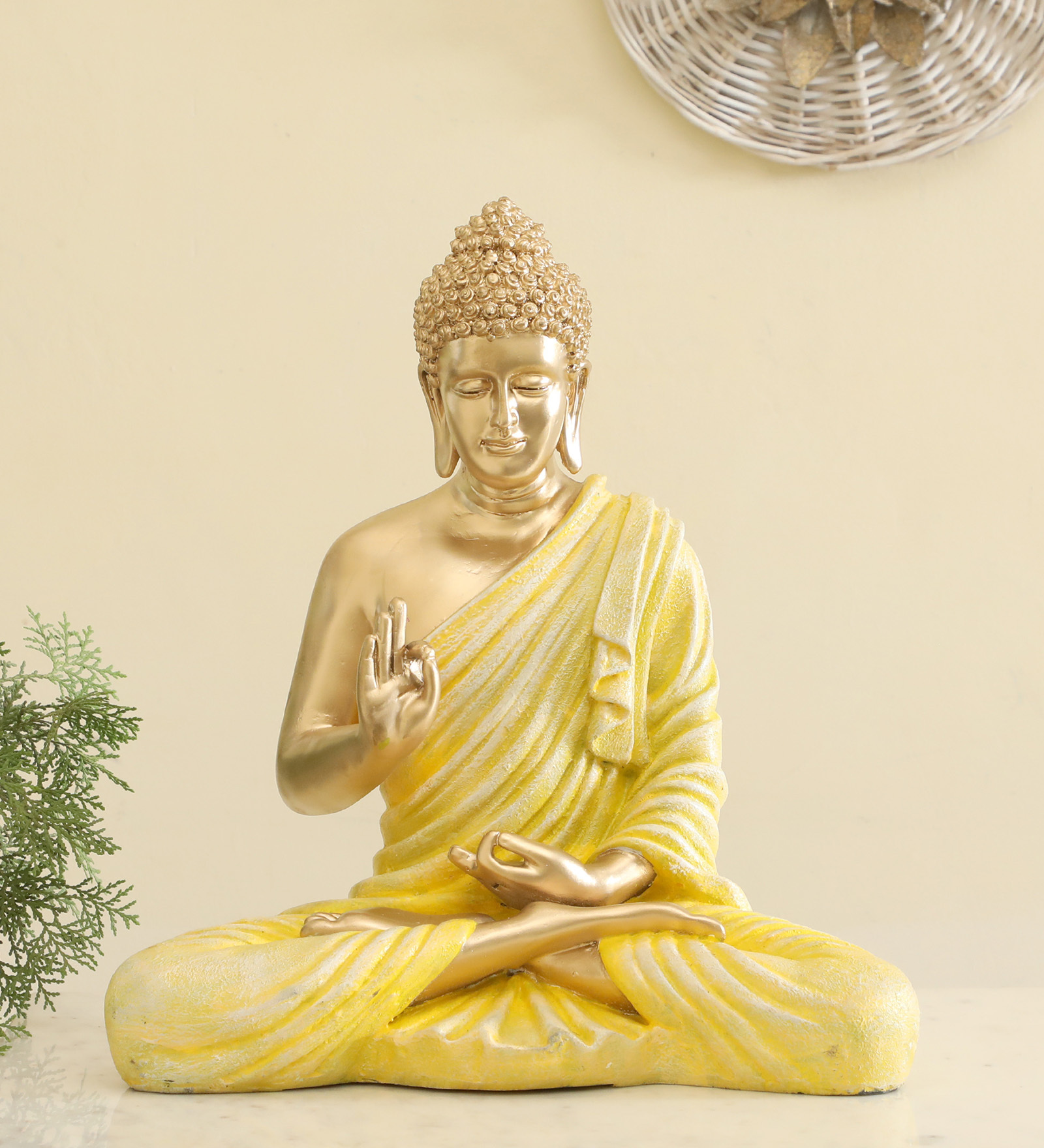Polyresin Yellow Ory Buddha Decor