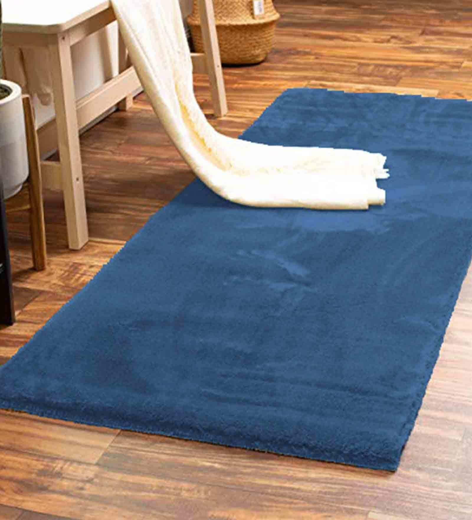 Blue Polyester 60 x 24 Inches Machine Made Floor Runner