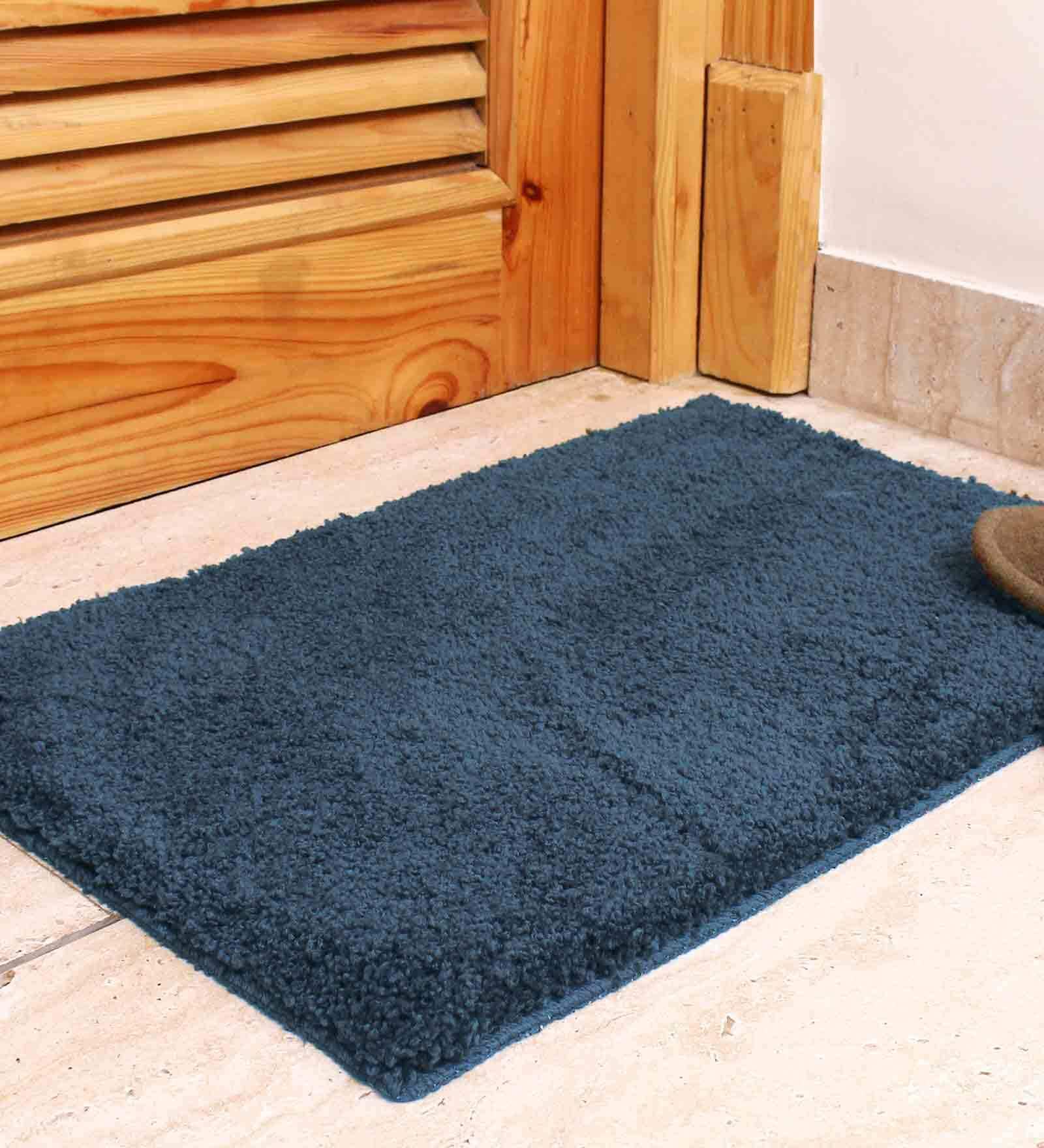 Blue Solid Polyester 16 x 24 Inches Anti Skid Door Mat
