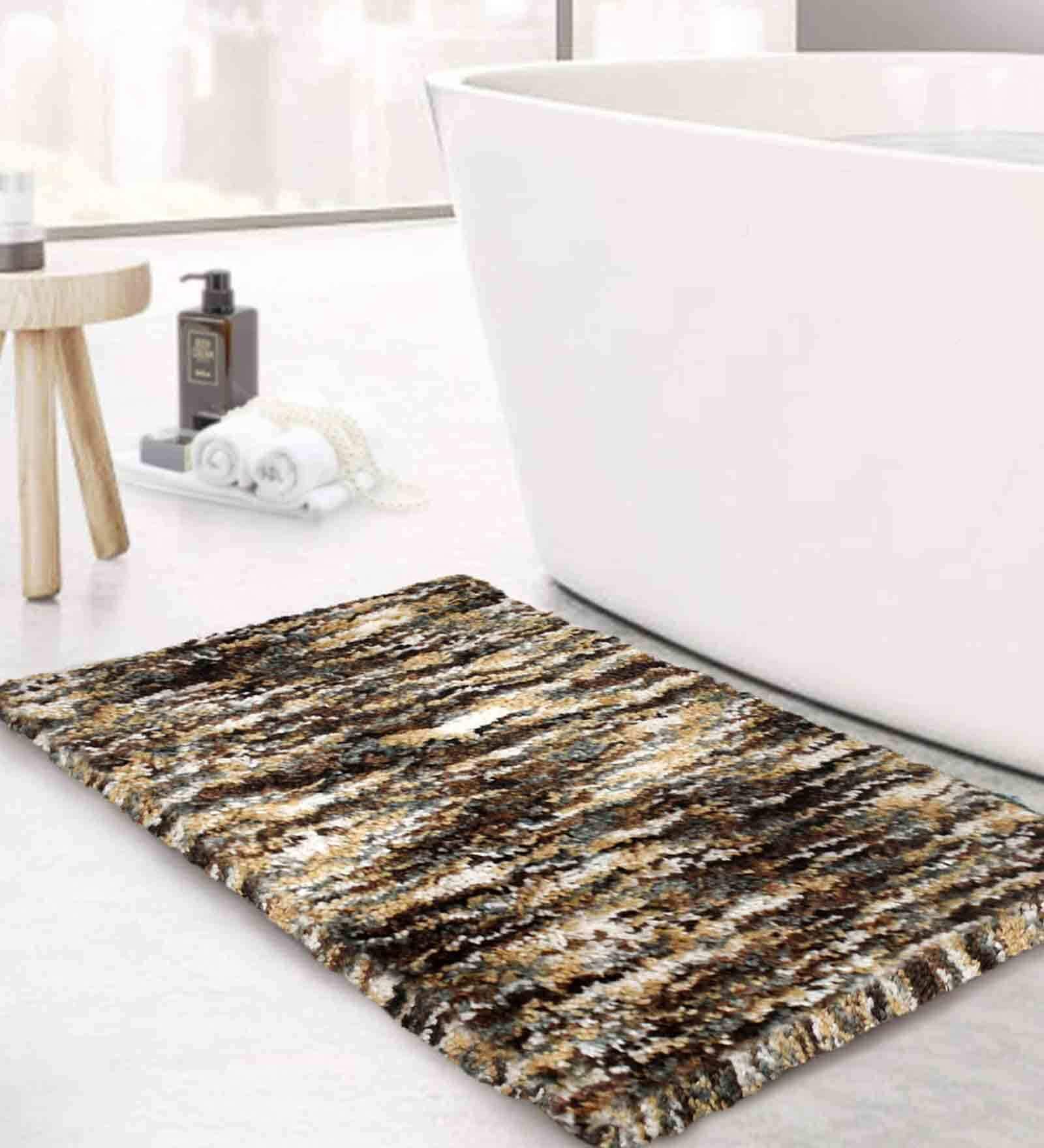 Brown Abstract Polyester 5x3 Inches AntiSkid Bath Mat