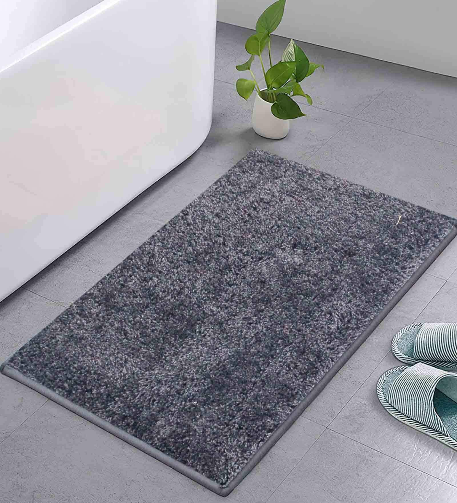 Grey Solid Polyester 5x3 Inches AntiSkid Bath Mat