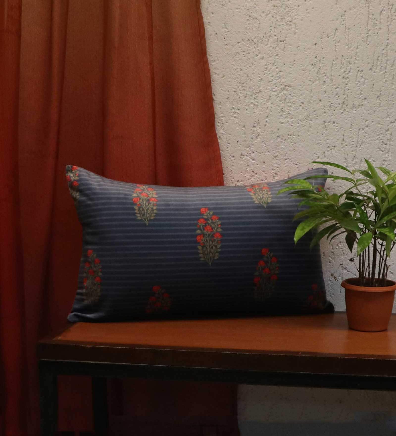 Blue Traditional Polyester 20 x 12 Inches Cushion Cover