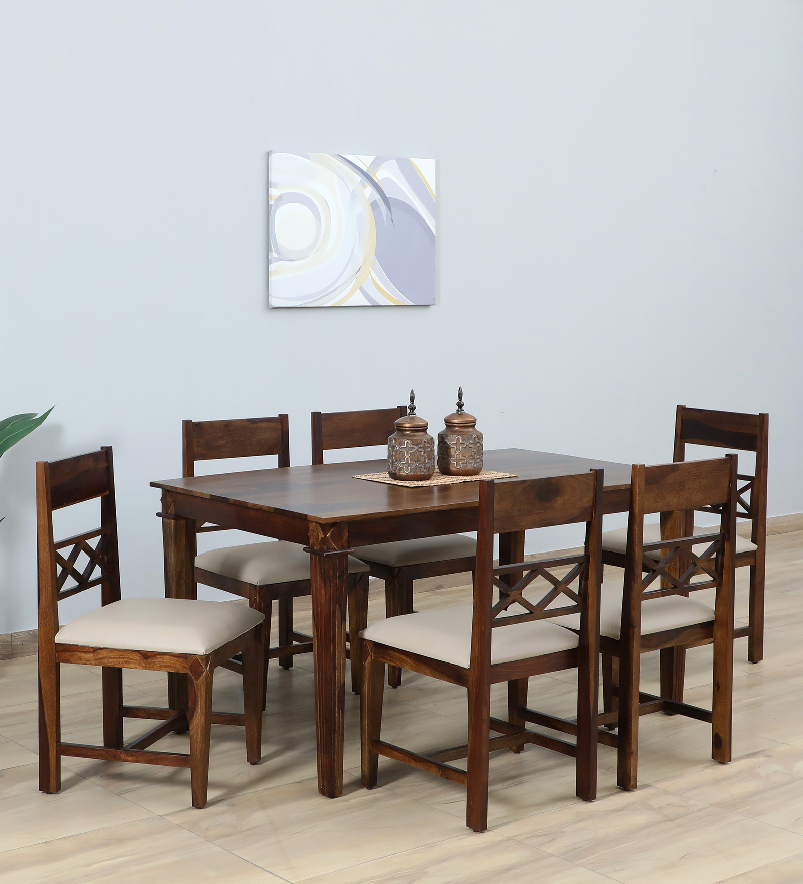 Pompeii Sheesham Wood 6 Seater Dining Set In Provincial Teak Finish