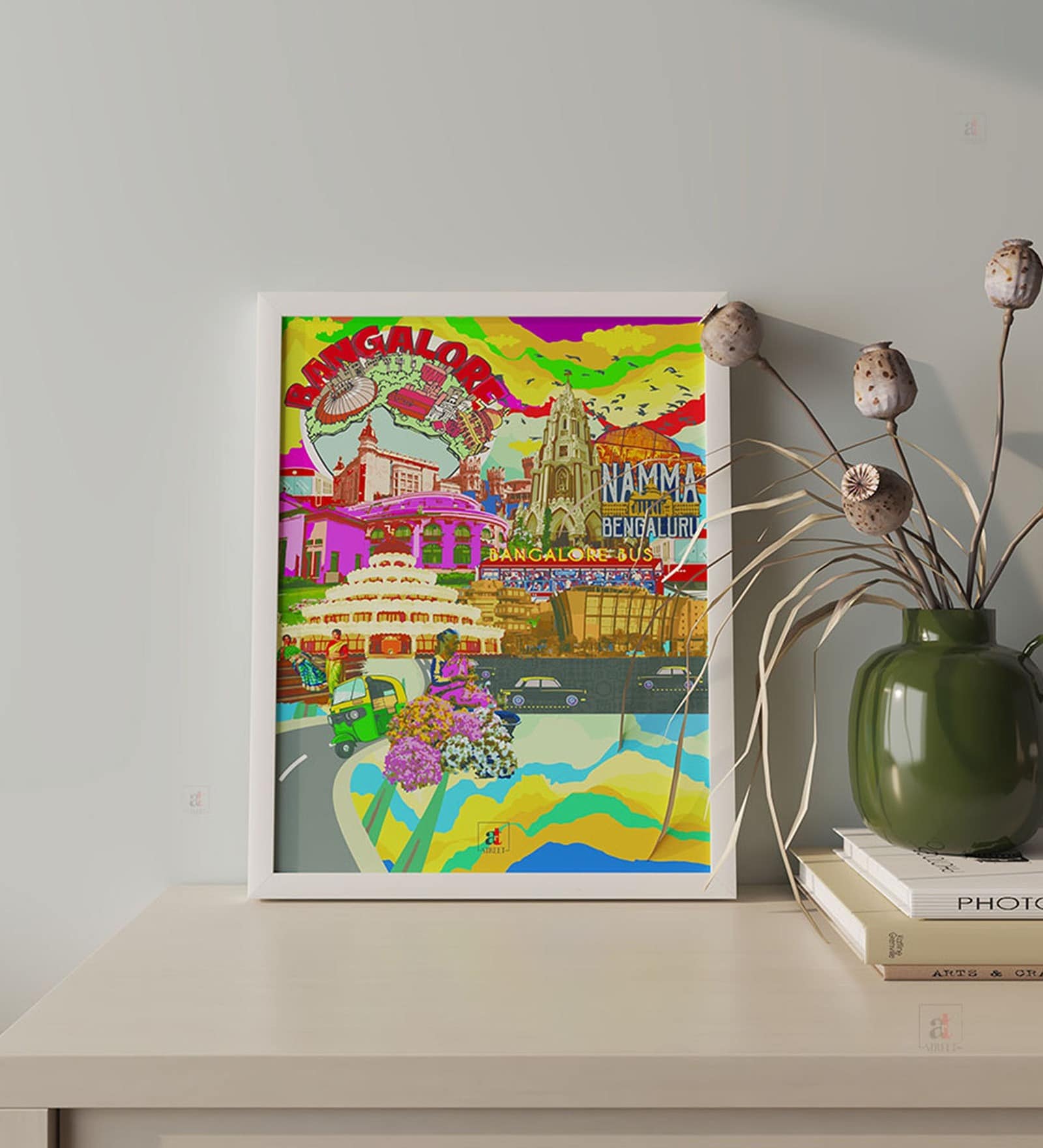 Pop Art Namma Bengaluru City Texture Paper Framed Art Print, Wall D cor For Home, Office