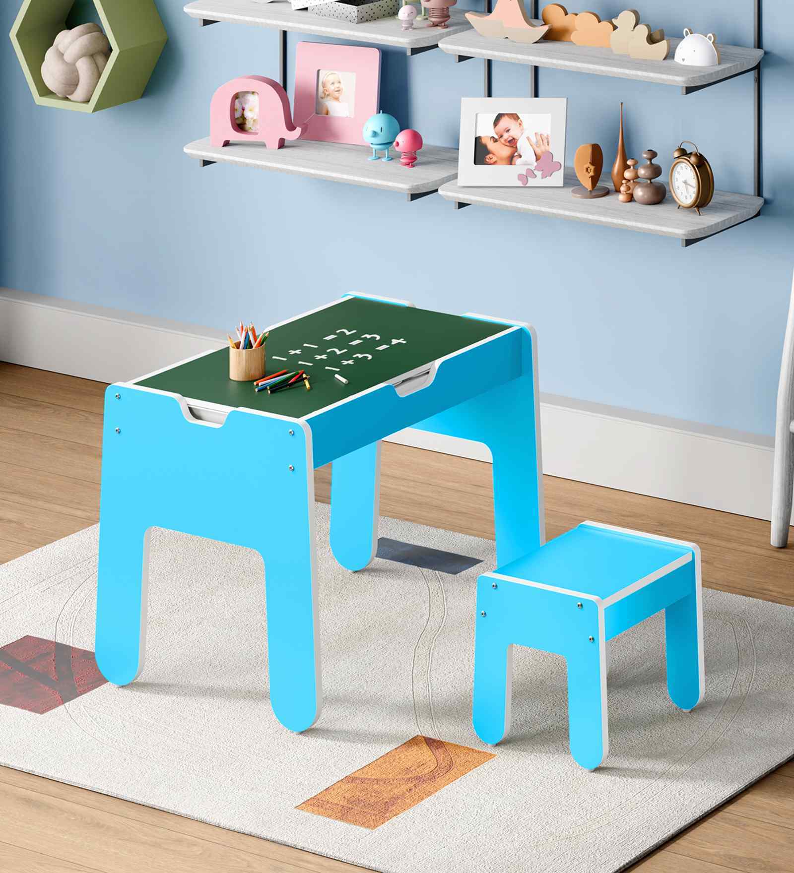 Pop Kids Study Table & Seat Set In Blue Finish