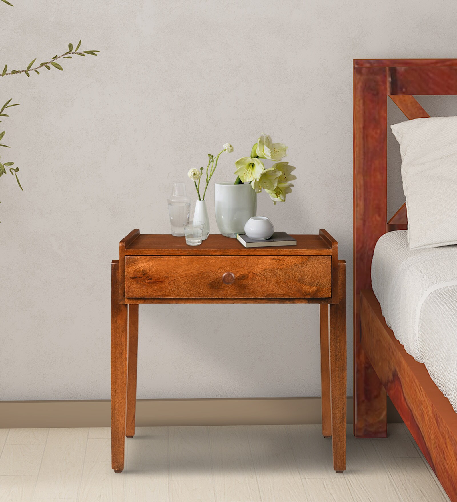 Buy Porba Mango Wood Bedside Table In Natural Finish at 100 OFF by