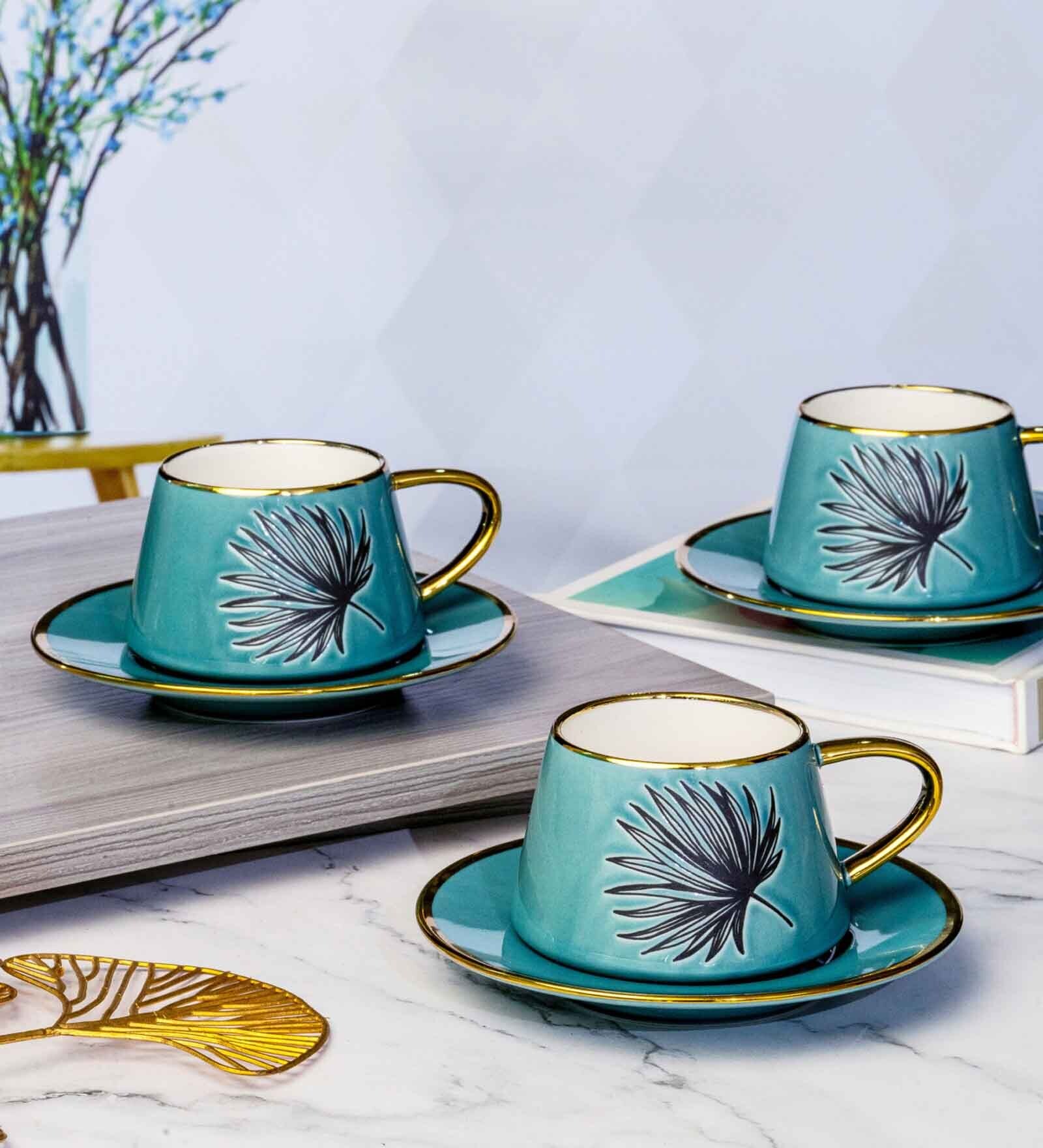 Porcelain Coffee/Tea Gold Design Cup Saucer Set of 12pcs