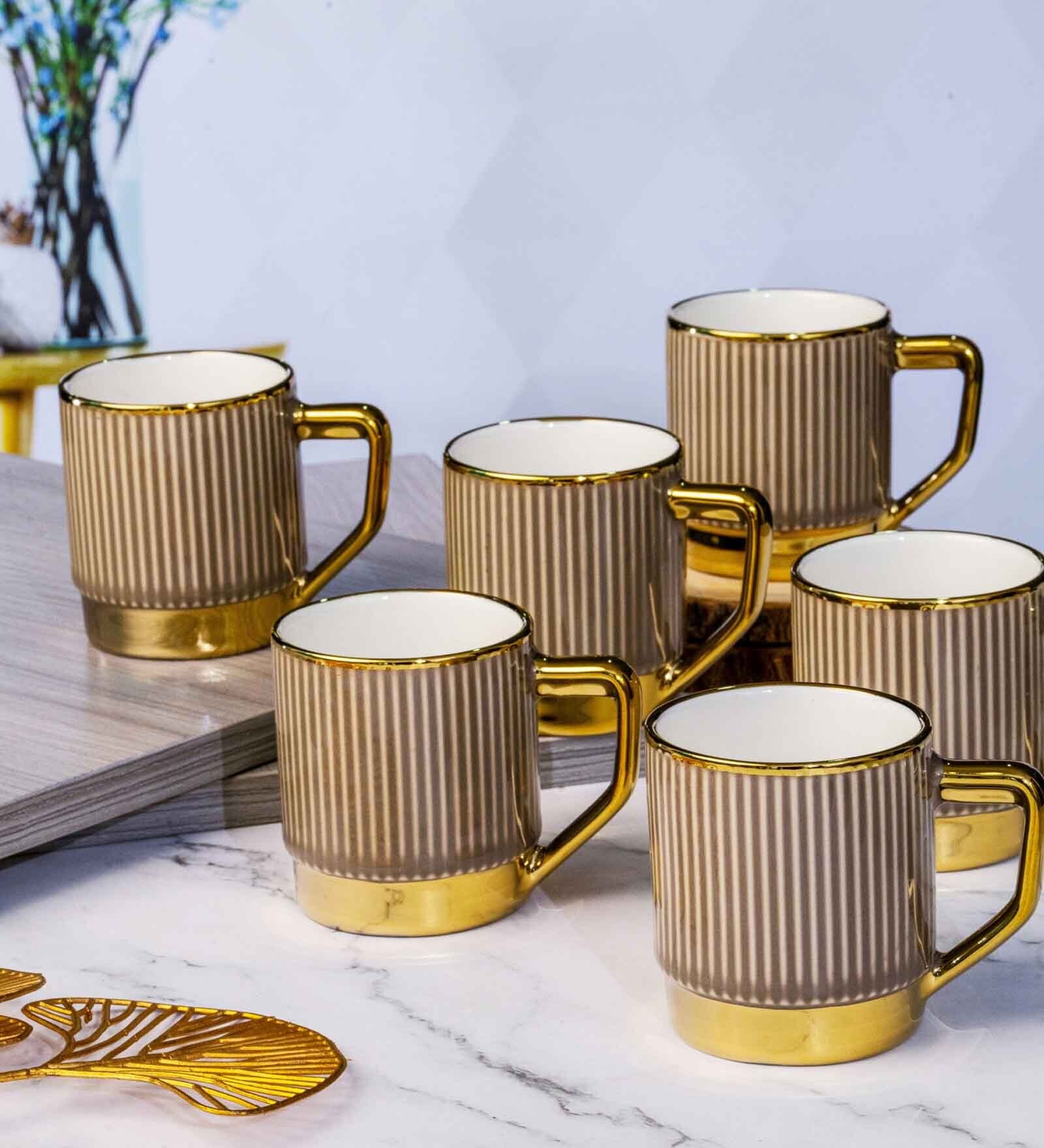 Porcelain Coffee/Tea Gold Design Mug Set of 6pcs