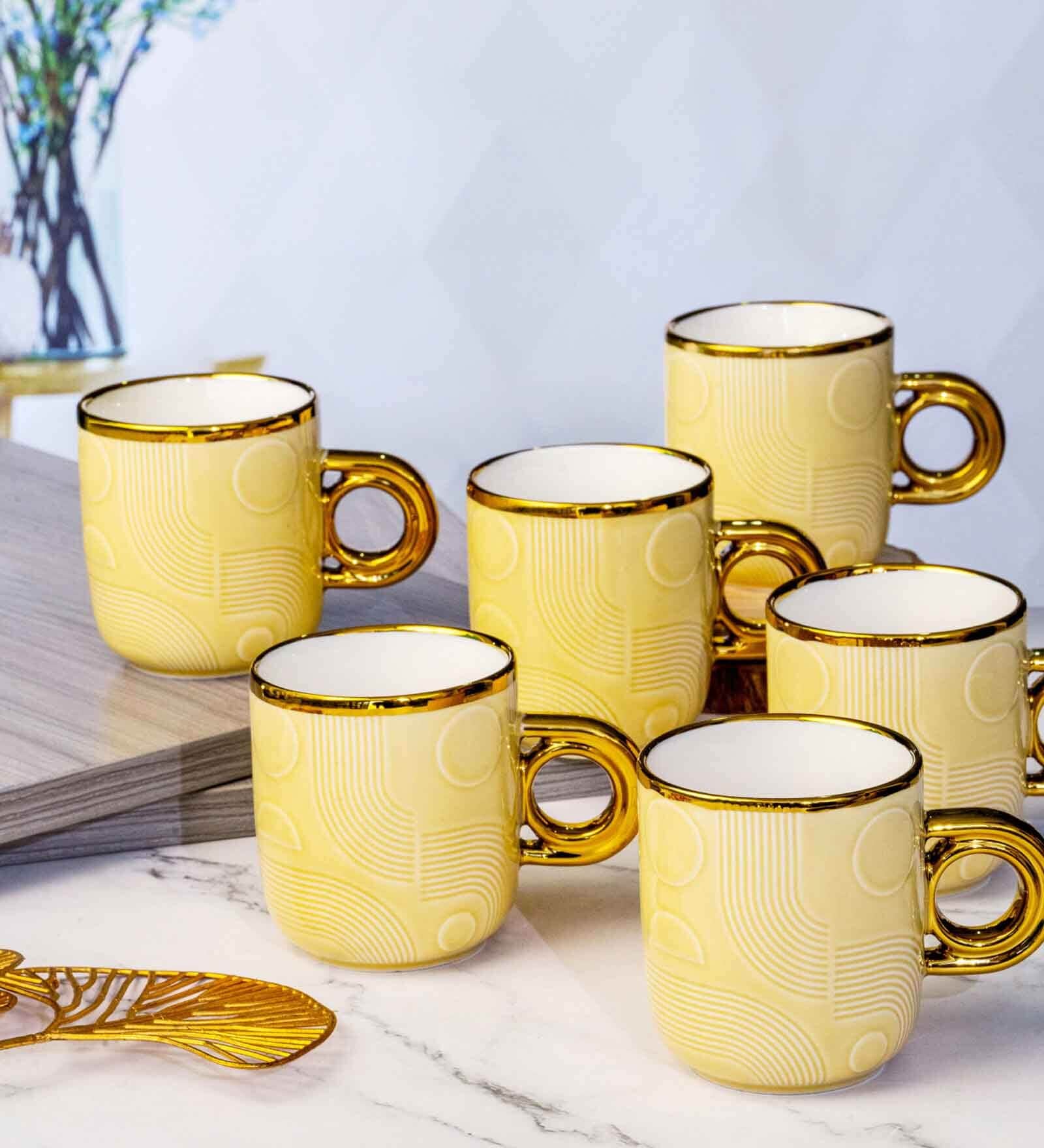 Porcelain Coffee/Tea Gold Design Mug Set of 6pcs