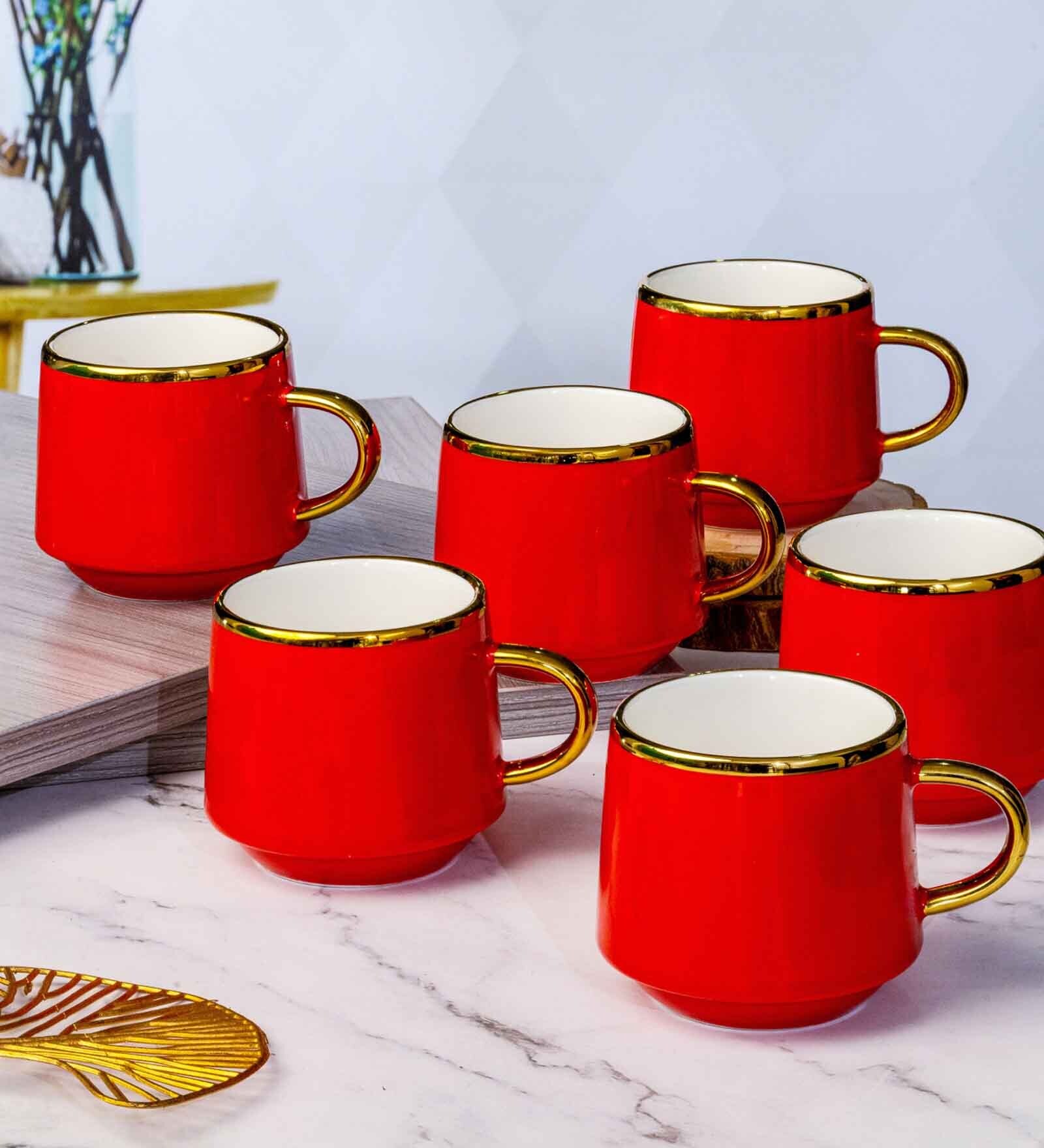 Porcelain Coffee/Tea Gold Design Mug Set of 6pcs