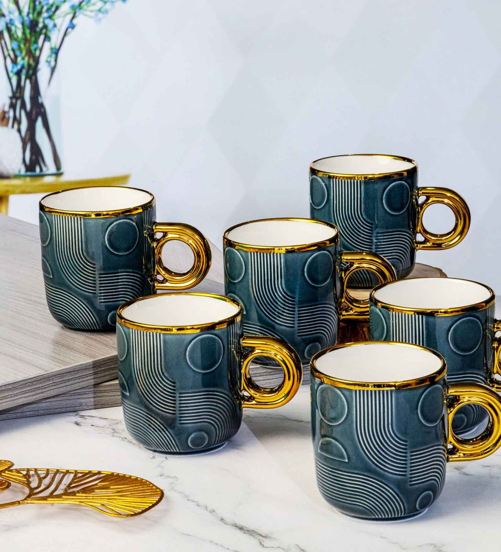 Porcelain Coffee/Tea Gold Design Mug Set of 6pcs