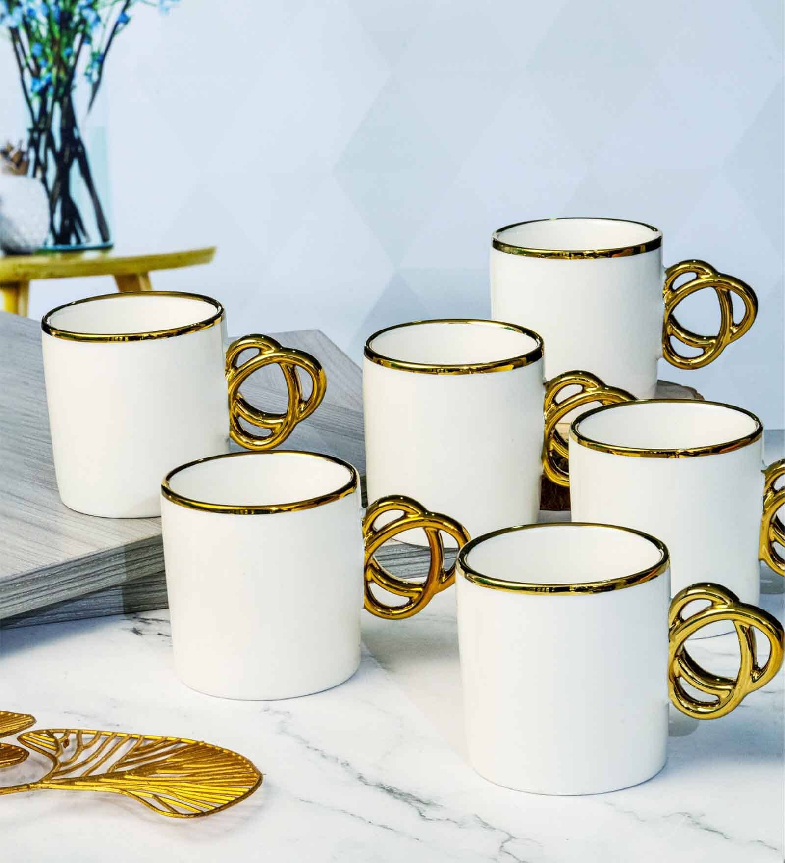 Porcelain Coffee/Tea Gold Design Mug Set of 6pcs