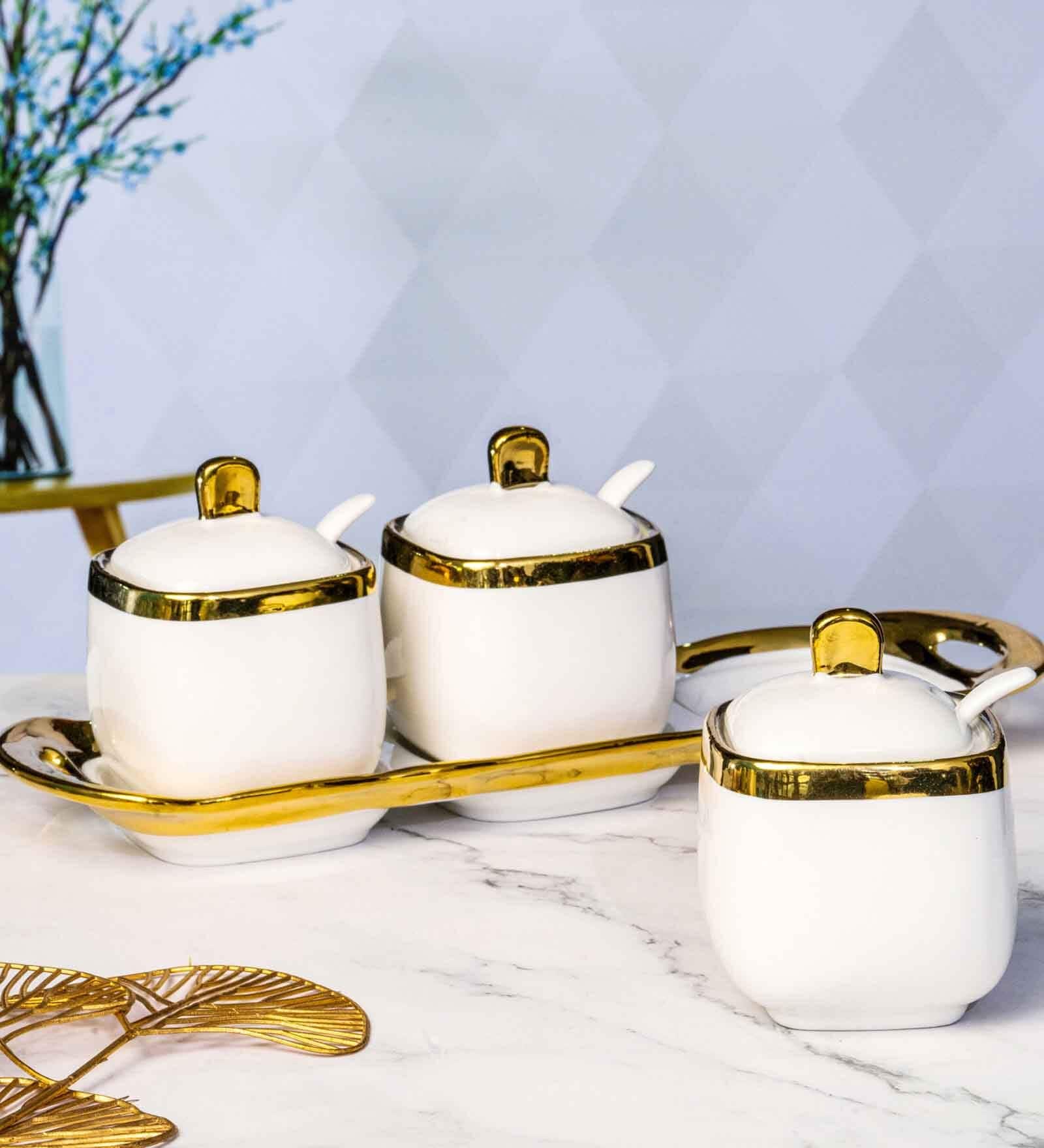 Porcelain Kenia Server set with Spoon & Tray set of 7pcs