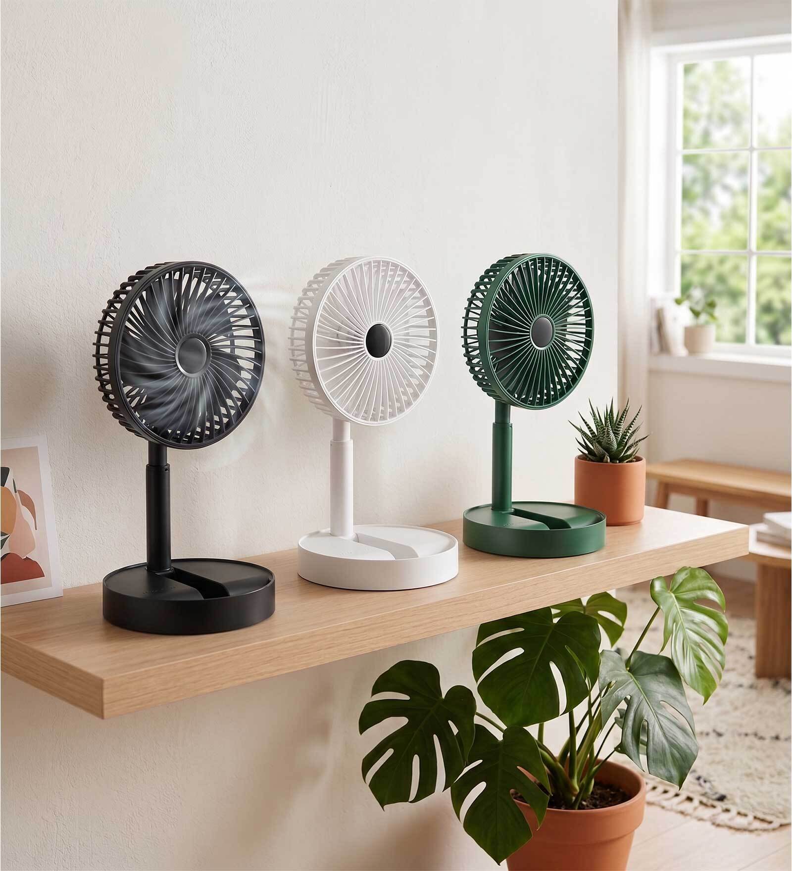 Assorted Portable Folding Desk Fan Rechargeable 3-Speed Personal, 180 Adjustable Tilt, USB-C Charging, Quiet Brushless Motor