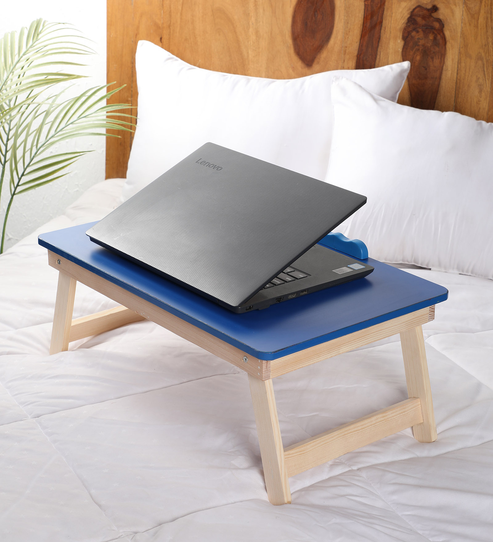 Solid Wood Portable Table in Blue Finish