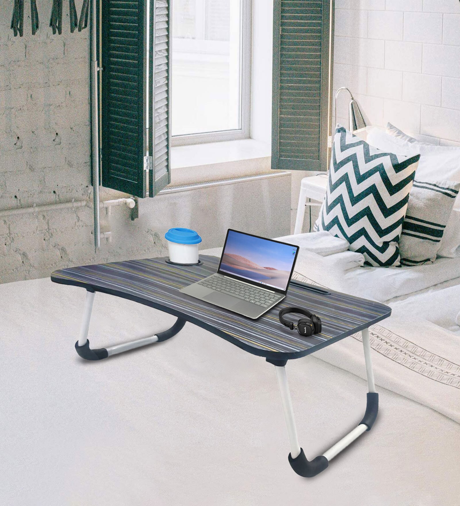 Portable Laptop Table With Cup Holder In MG Black Finish