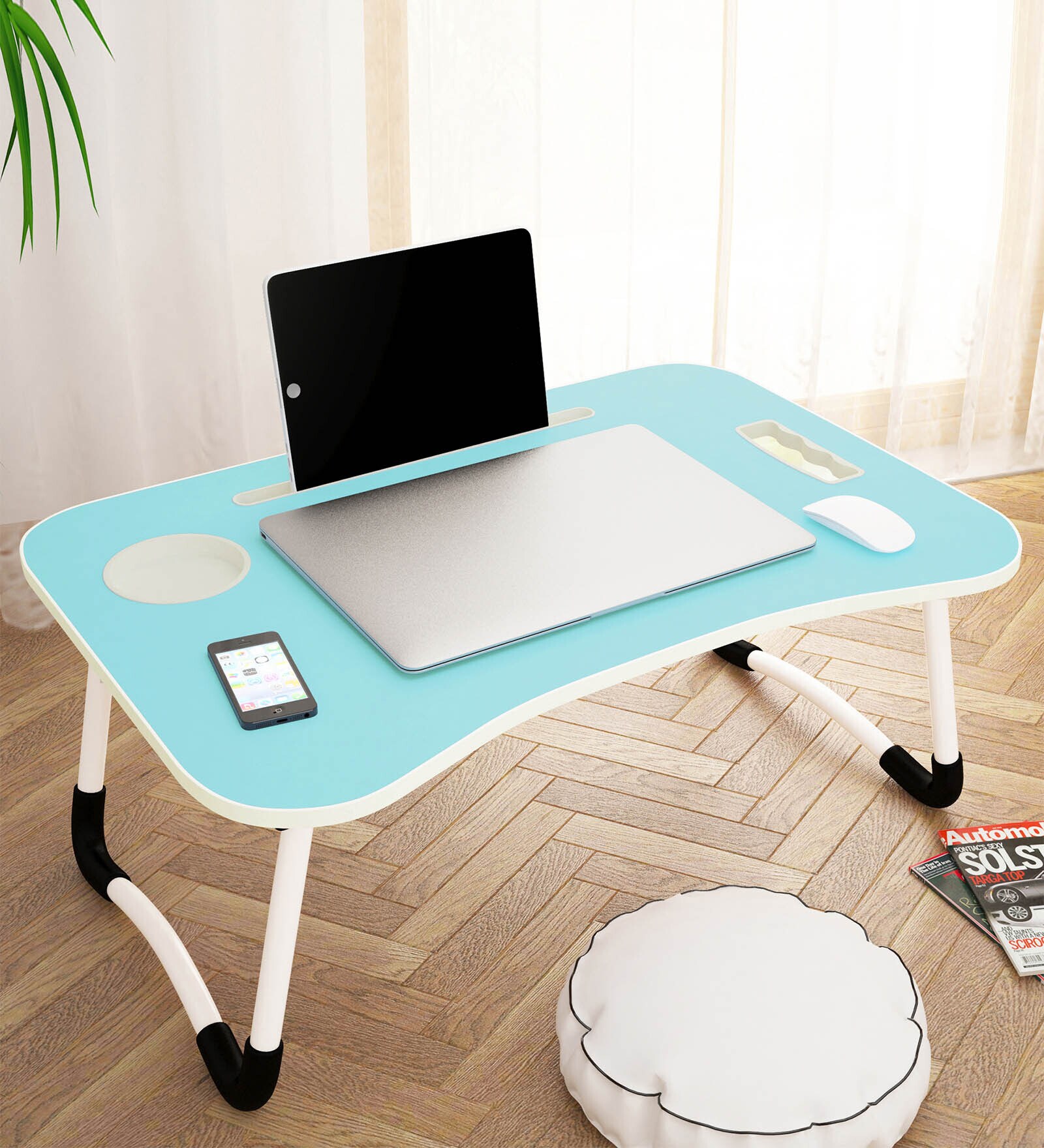 Wood Portable Table in Blue Finish