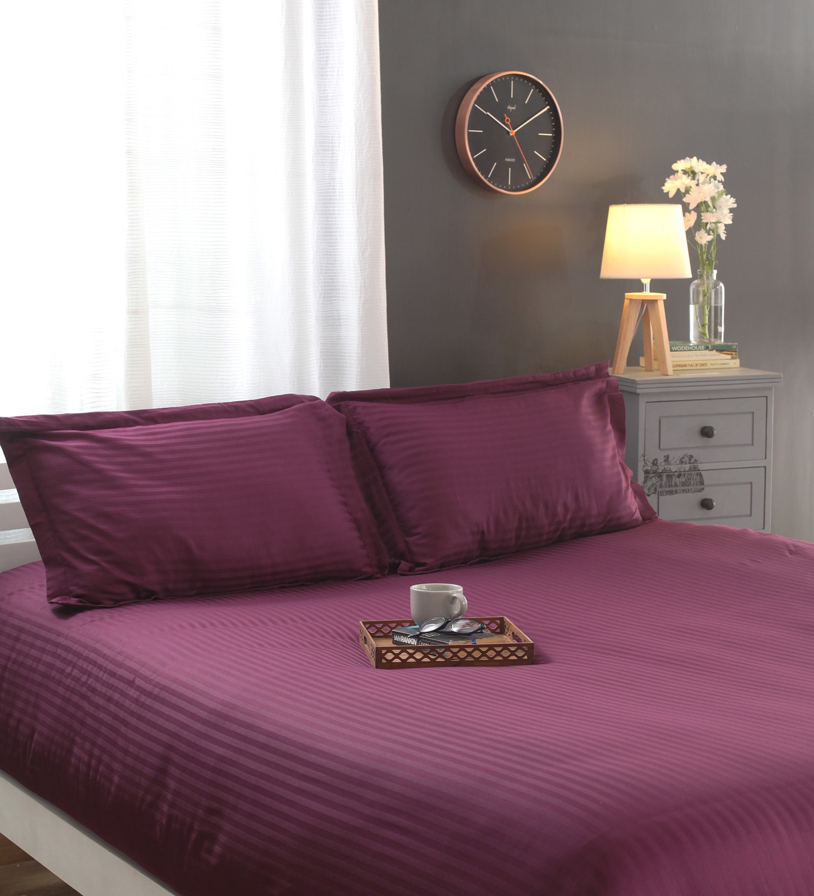 Buy Portico New York Purples Solids Cotton Queen Size Bed Sheets Set