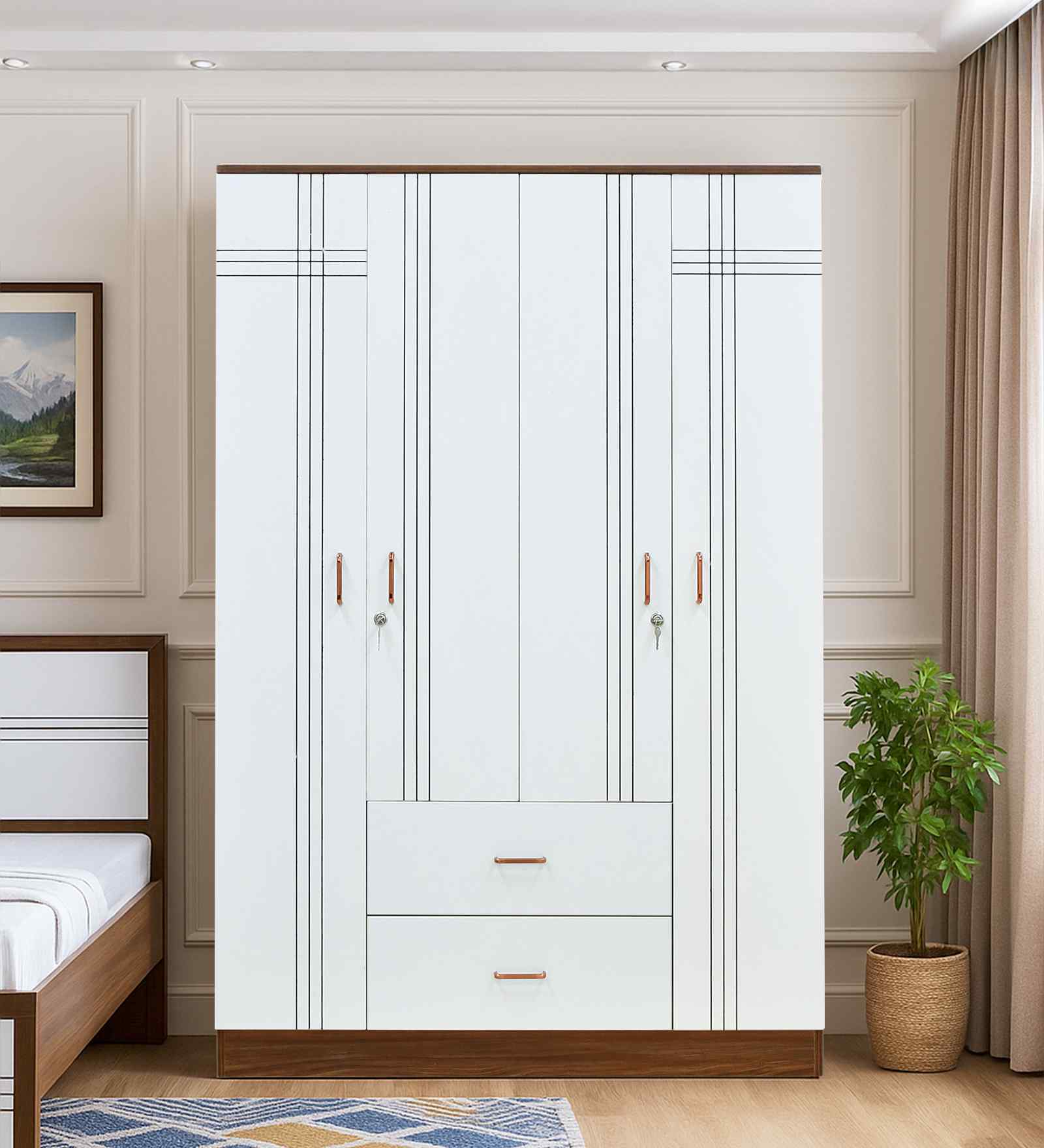 Portland 4 Door Wardrobe With Drawer In Dusky Basalt And Ceramic White Finish