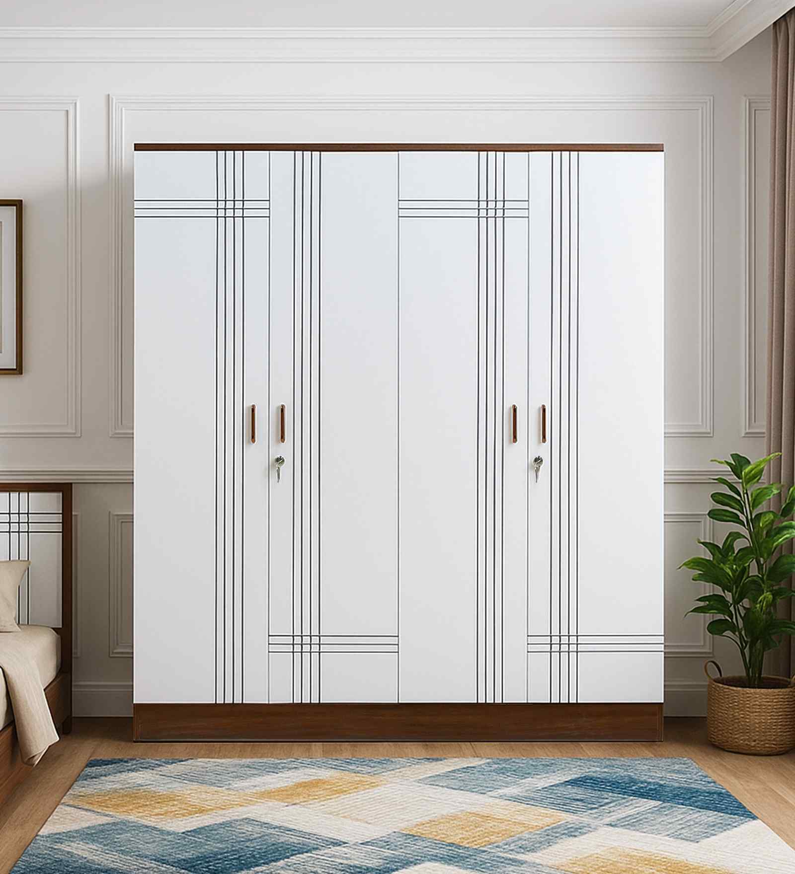 Portland 4 Door Wardrobe With Drawer In Dusky Basalt And Ceramic White Finish
