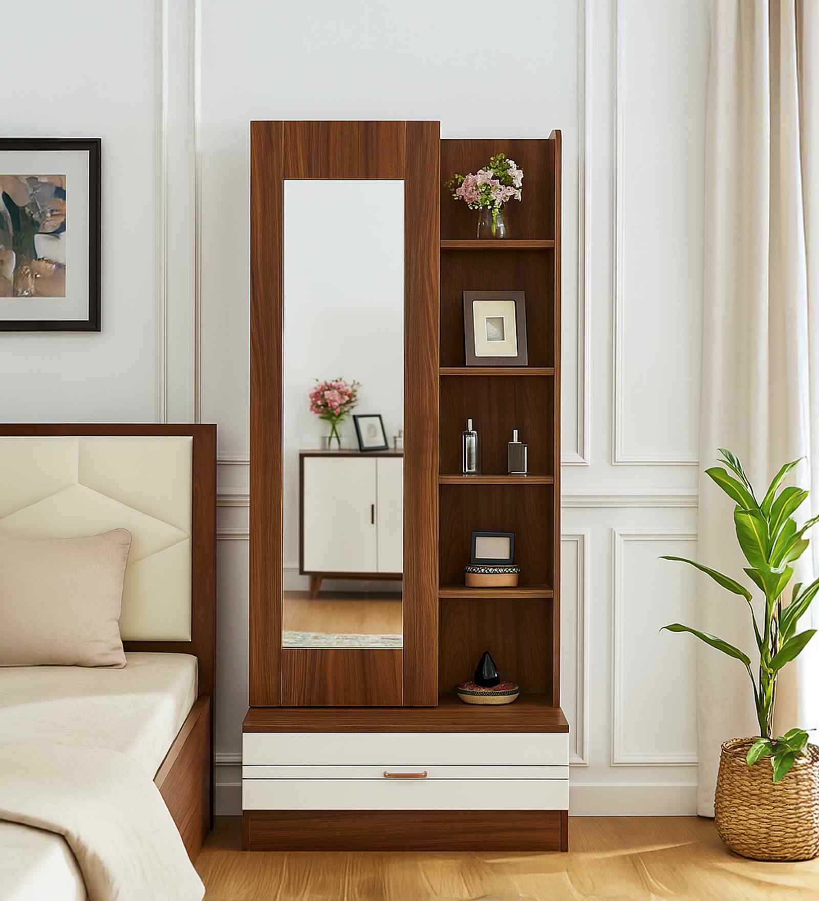 Portland Dressing Unit M In Planked Oak Dark With Ceramic White Finish