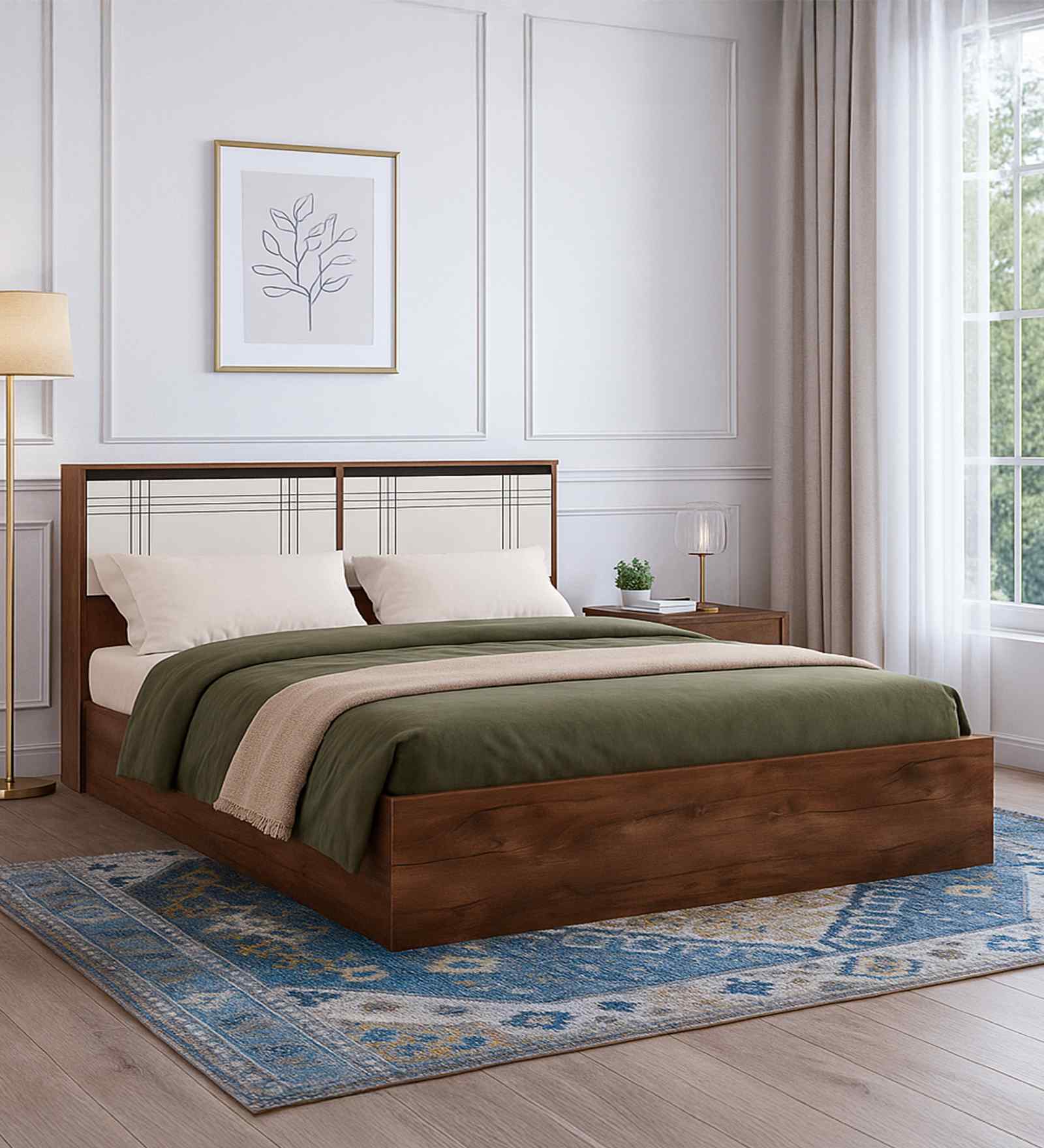 Portland King Size Bed With Headboard & Hydraulic Storage Bed Lifter In Dusky Basalt And Ceramic White Finish