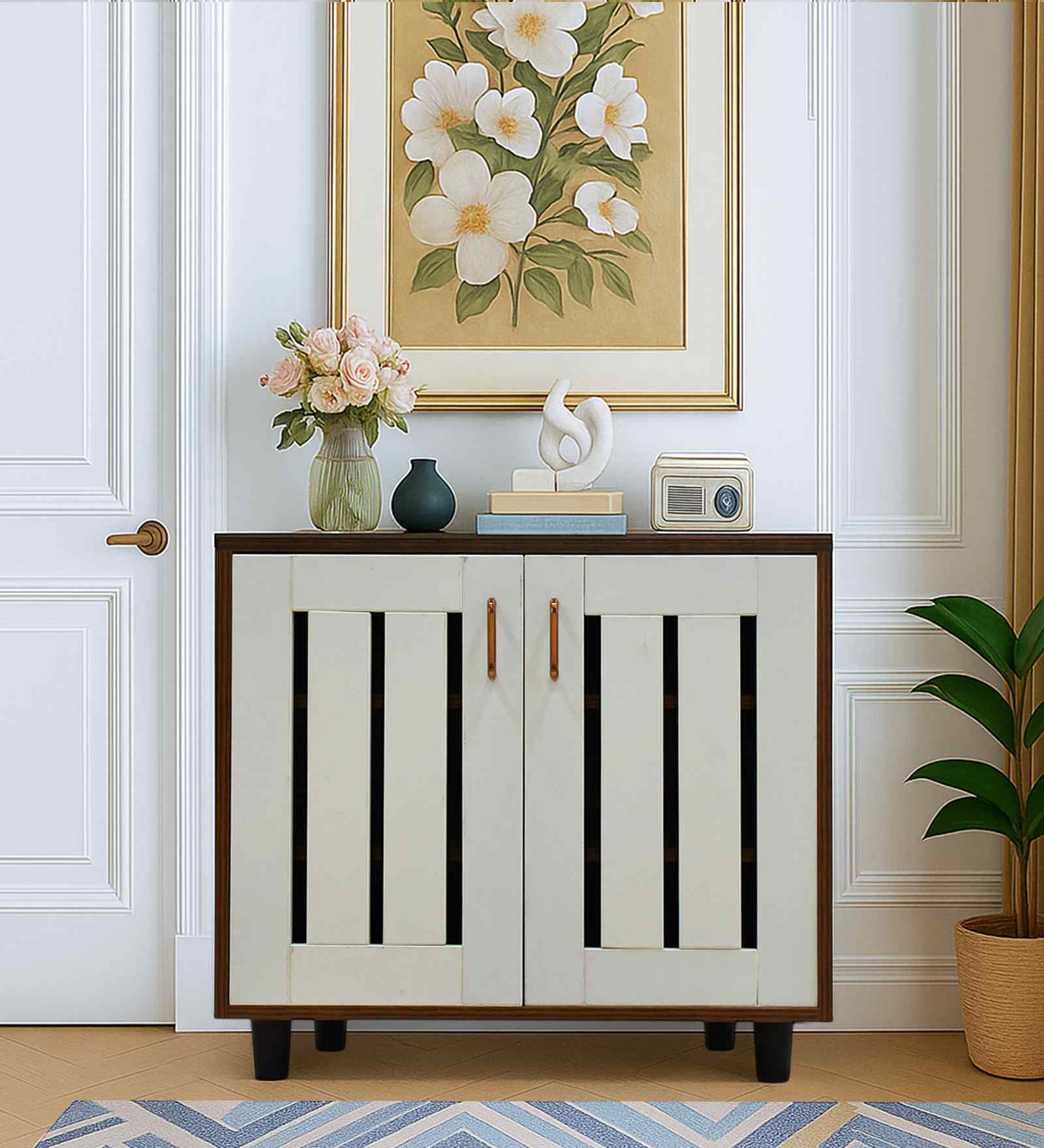 Portland Sideboard In Planked Oak Dark With Ceramic White Finish