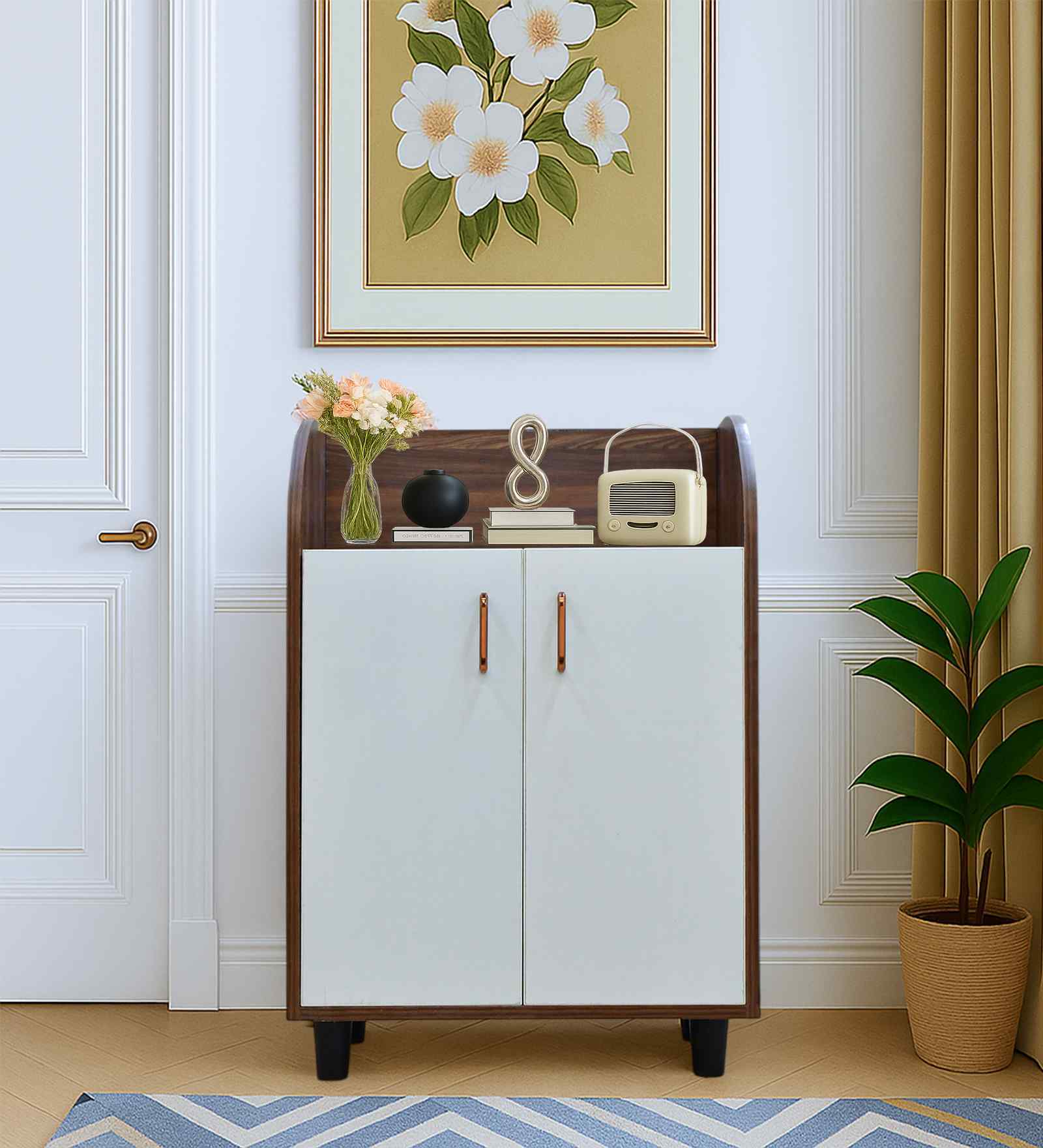 Portland Shoe Cabinet  In Planked Oak Dark With Ceramic White Finish